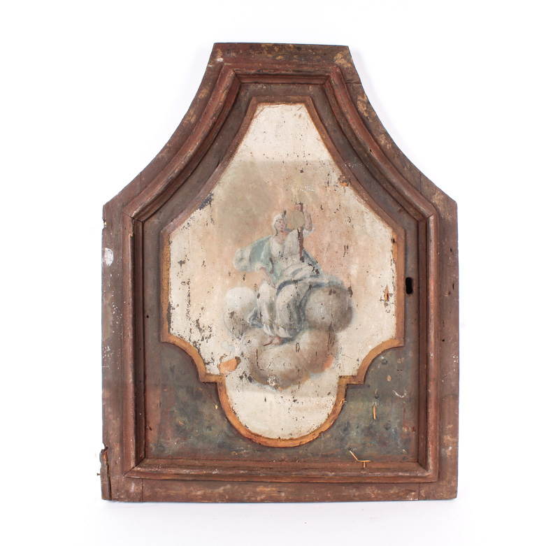 Antique Hand Painted Elongated Hexagon Cabinet Door
