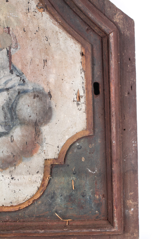 Antique Hand Painted Elongated Hexagon Cabinet Door