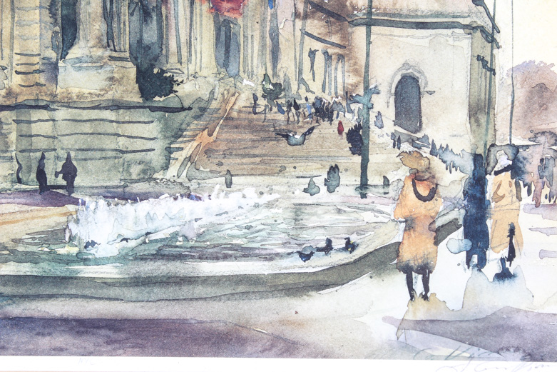 Vintage Watercolor Painting on Paper