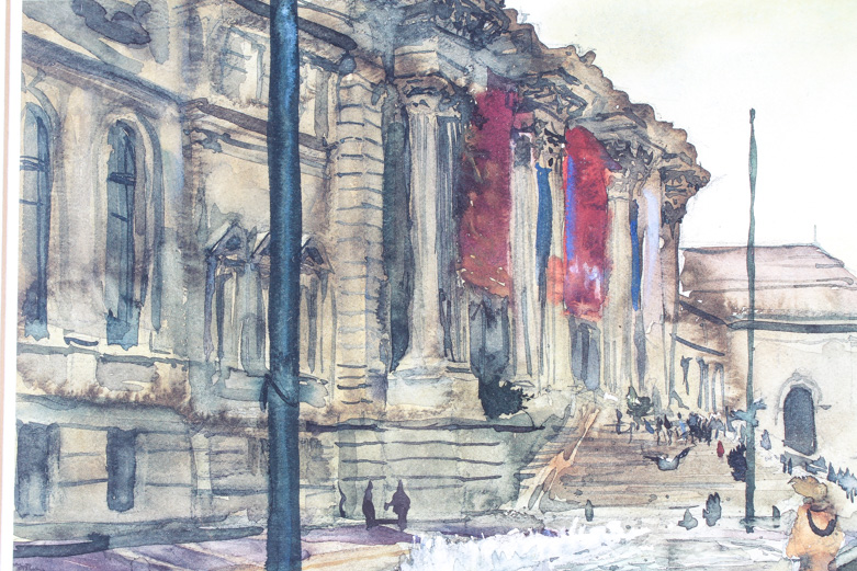 Vintage Watercolor Painting on Paper