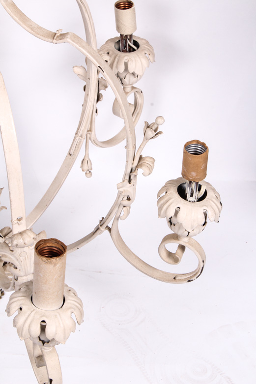 Vintage White Chandelier with Leaf Scroll Detail