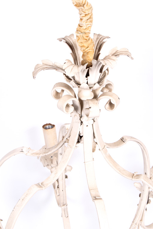 Vintage White Chandelier with Leaf Scroll Detail