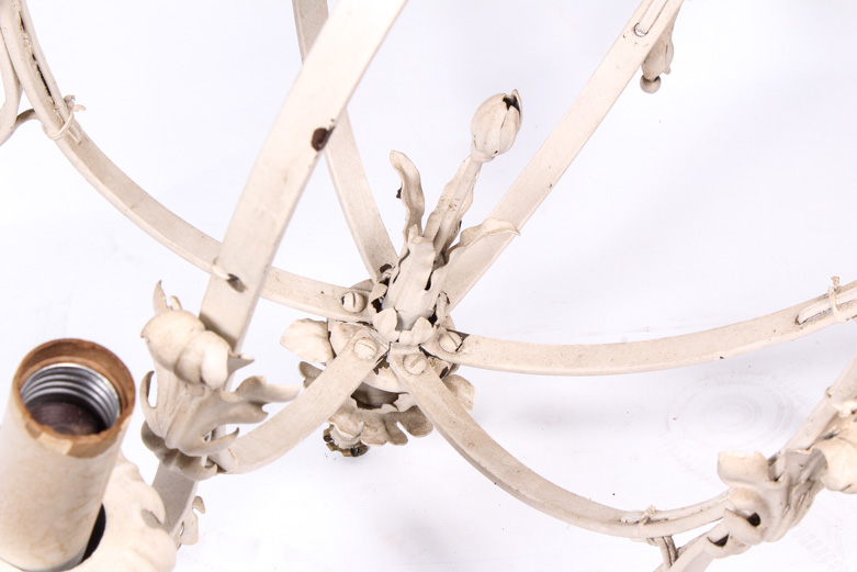 Vintage White Chandelier with Leaf Scroll Detail
