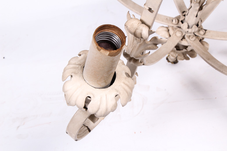 Vintage White Chandelier with Leaf Scroll Detail