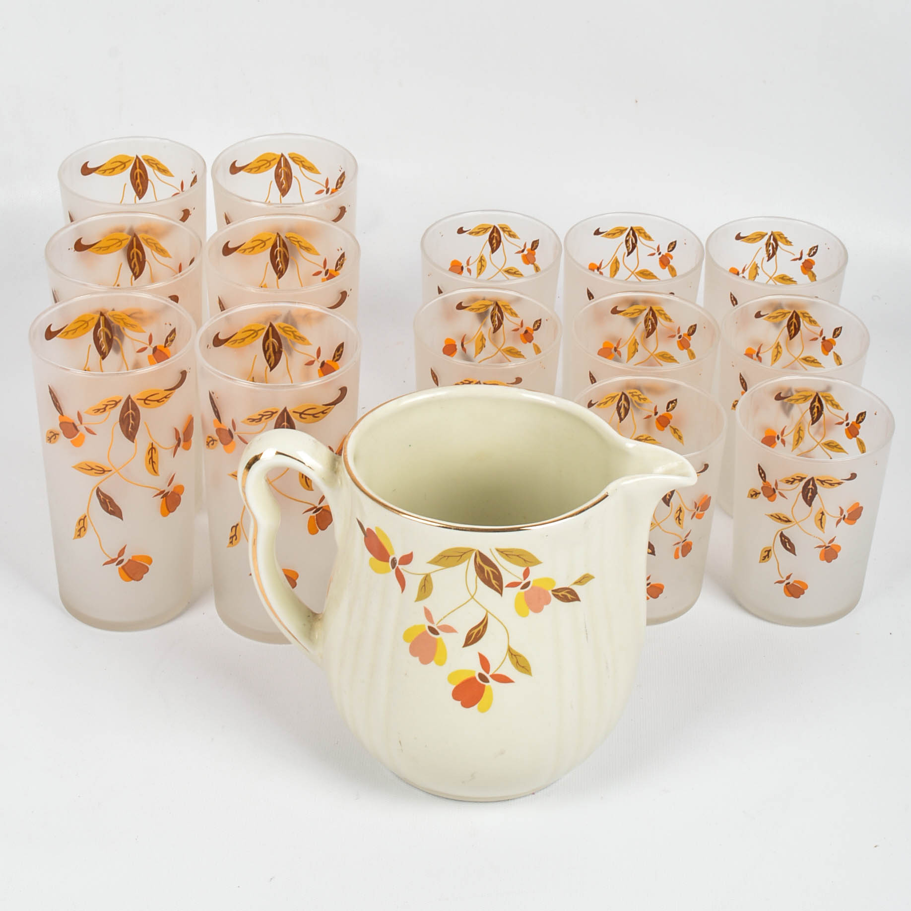 Hall's "Autumn Leaf" Rayed Pitcher and Libbey Glasses