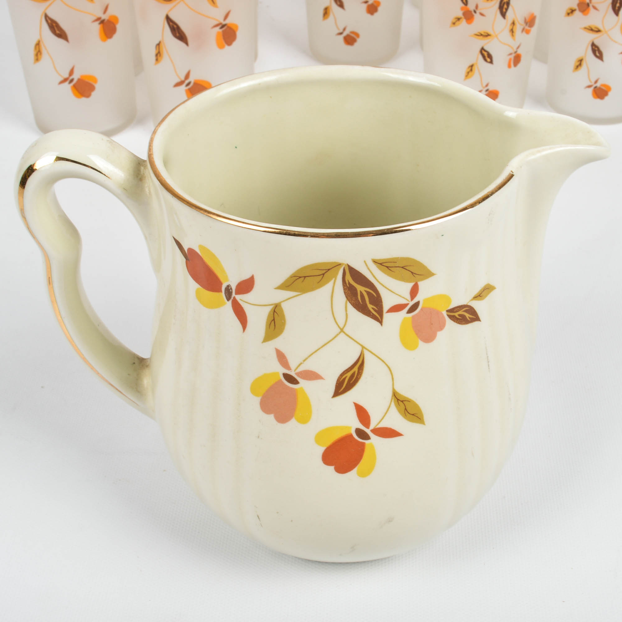 Hall's "Autumn Leaf" Rayed Pitcher and Libbey Glasses