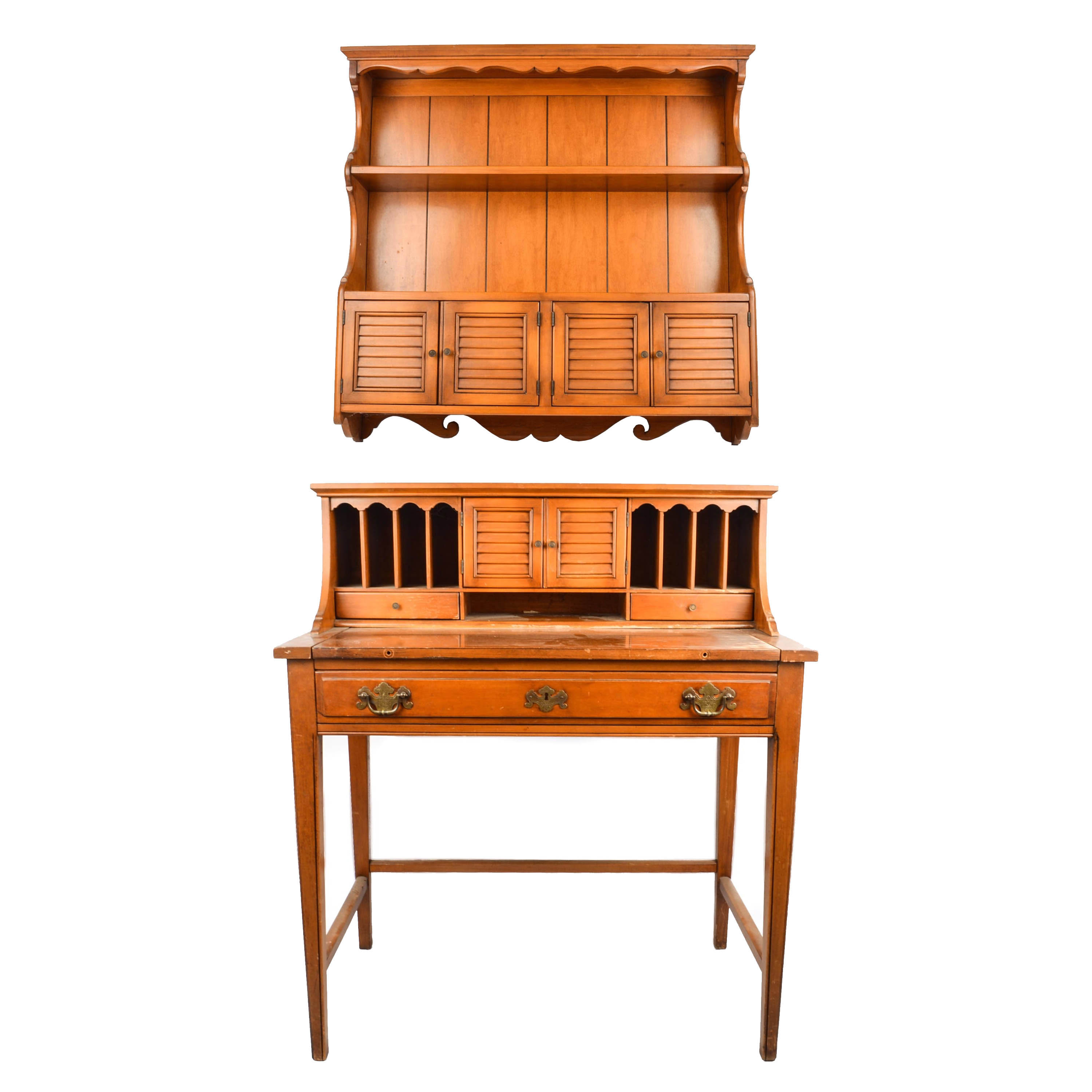 Maple Desk With Wall Shelf Unit