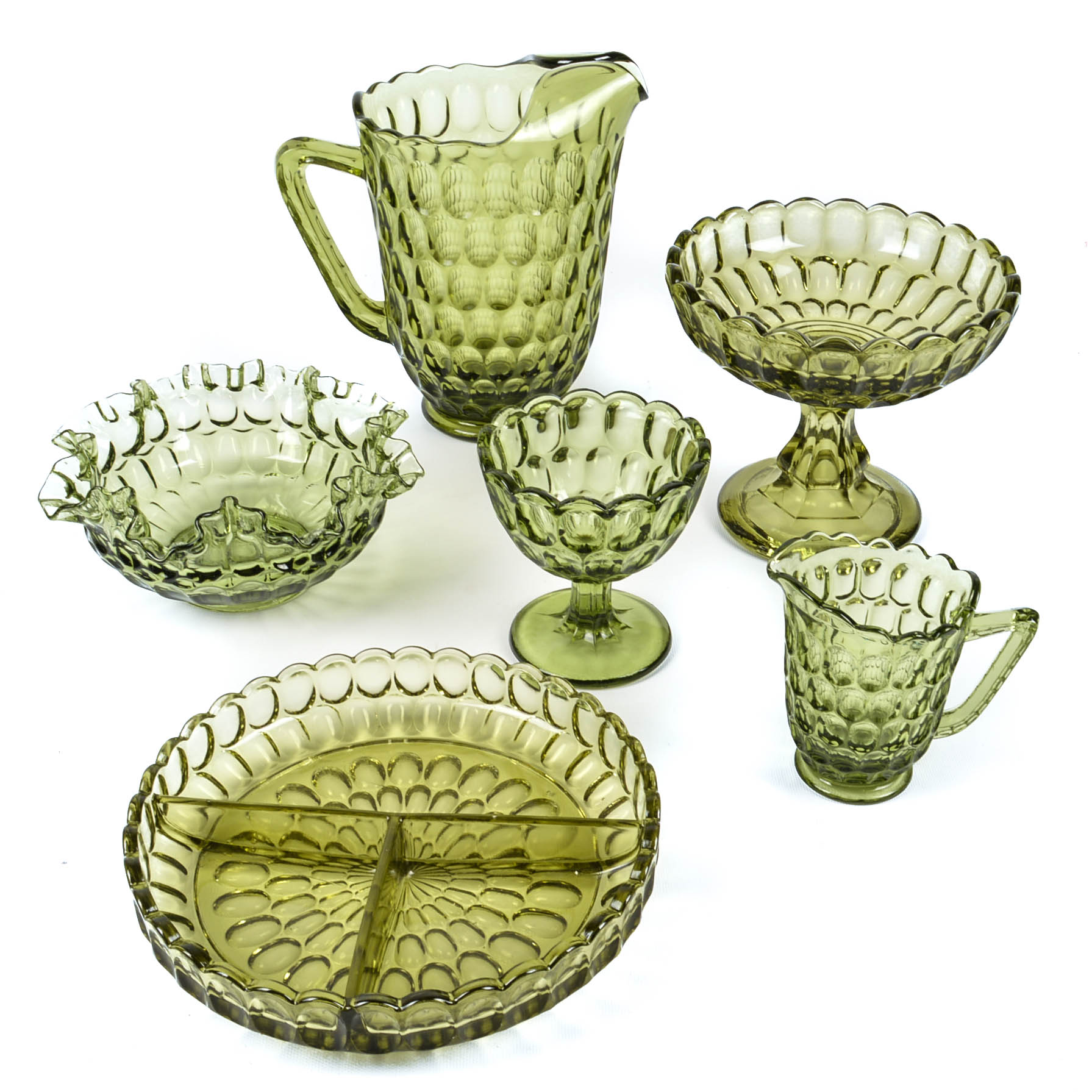 Fenton Colonial Green "Thumbprint" Glassware