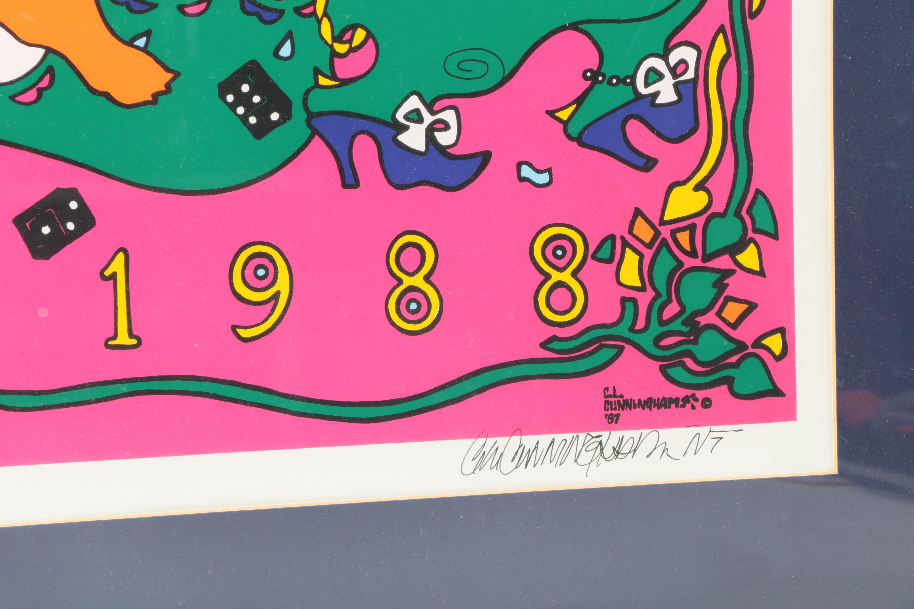 C.L. Cunningham Signed Serigraph "The Original Mardi Gras Mobile 1988"