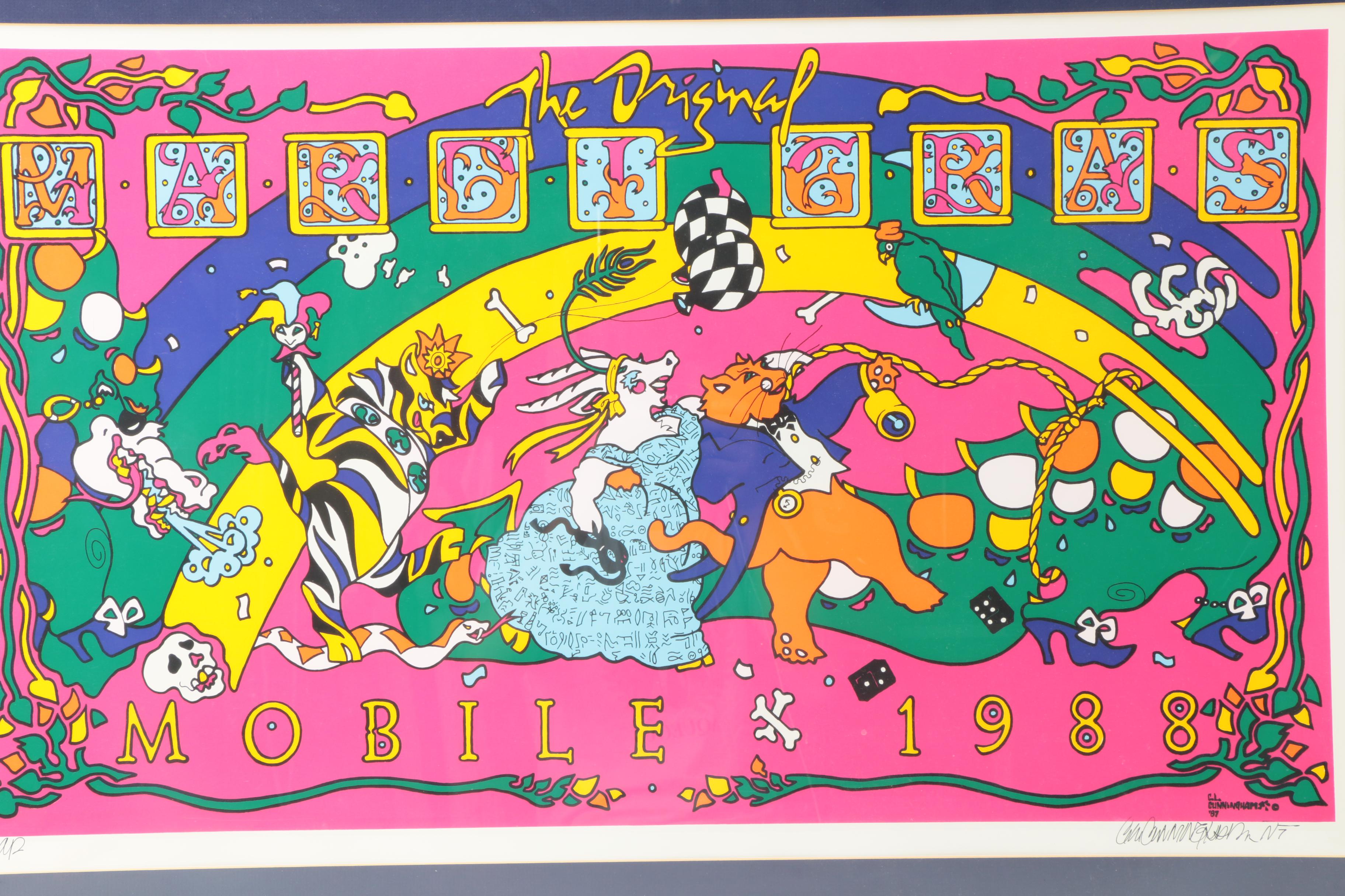 C.L. Cunningham Signed Serigraph "The Original Mardi Gras Mobile 1988"