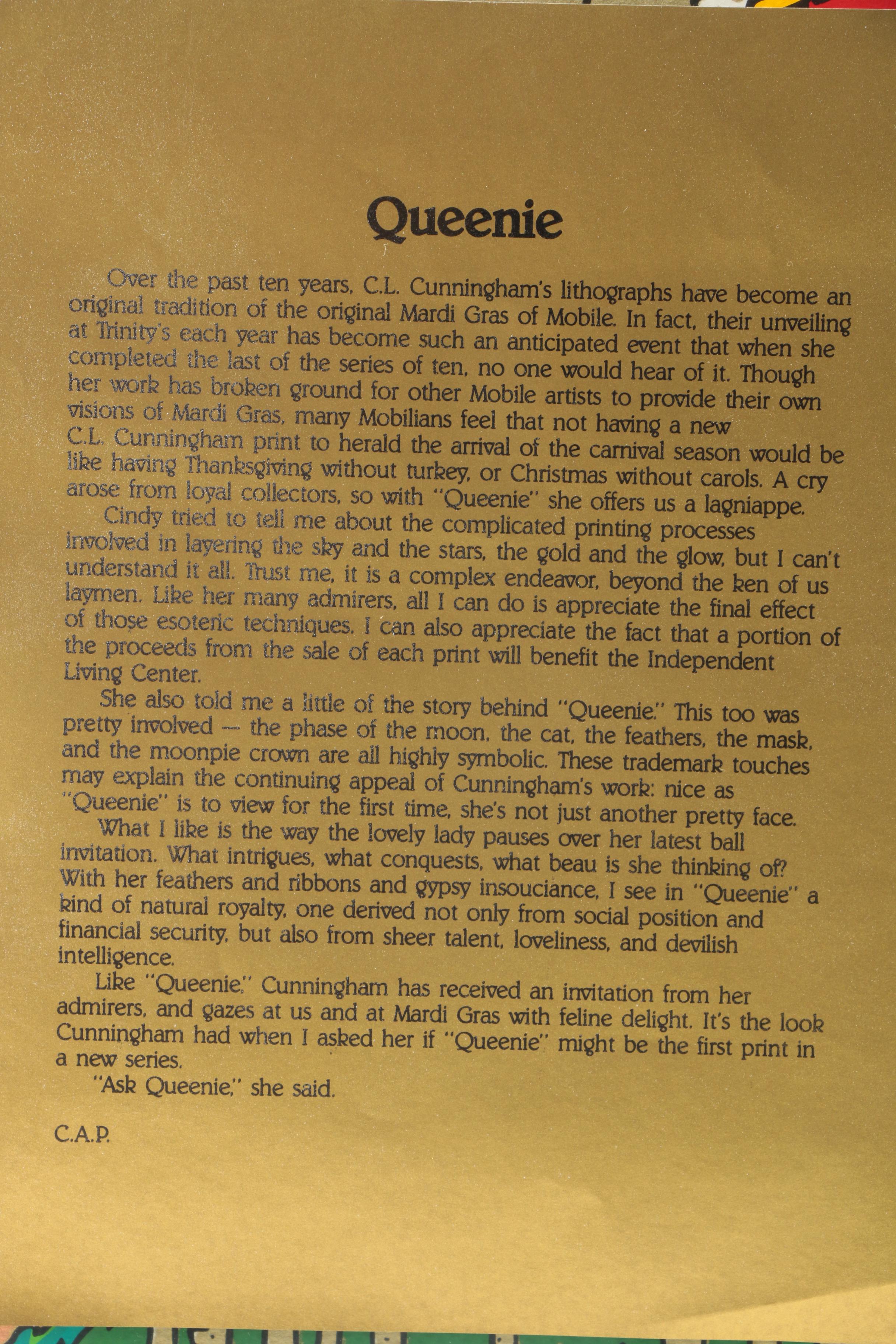 C.L. Cunningham Signed Serigraph on Paper "Queenie"