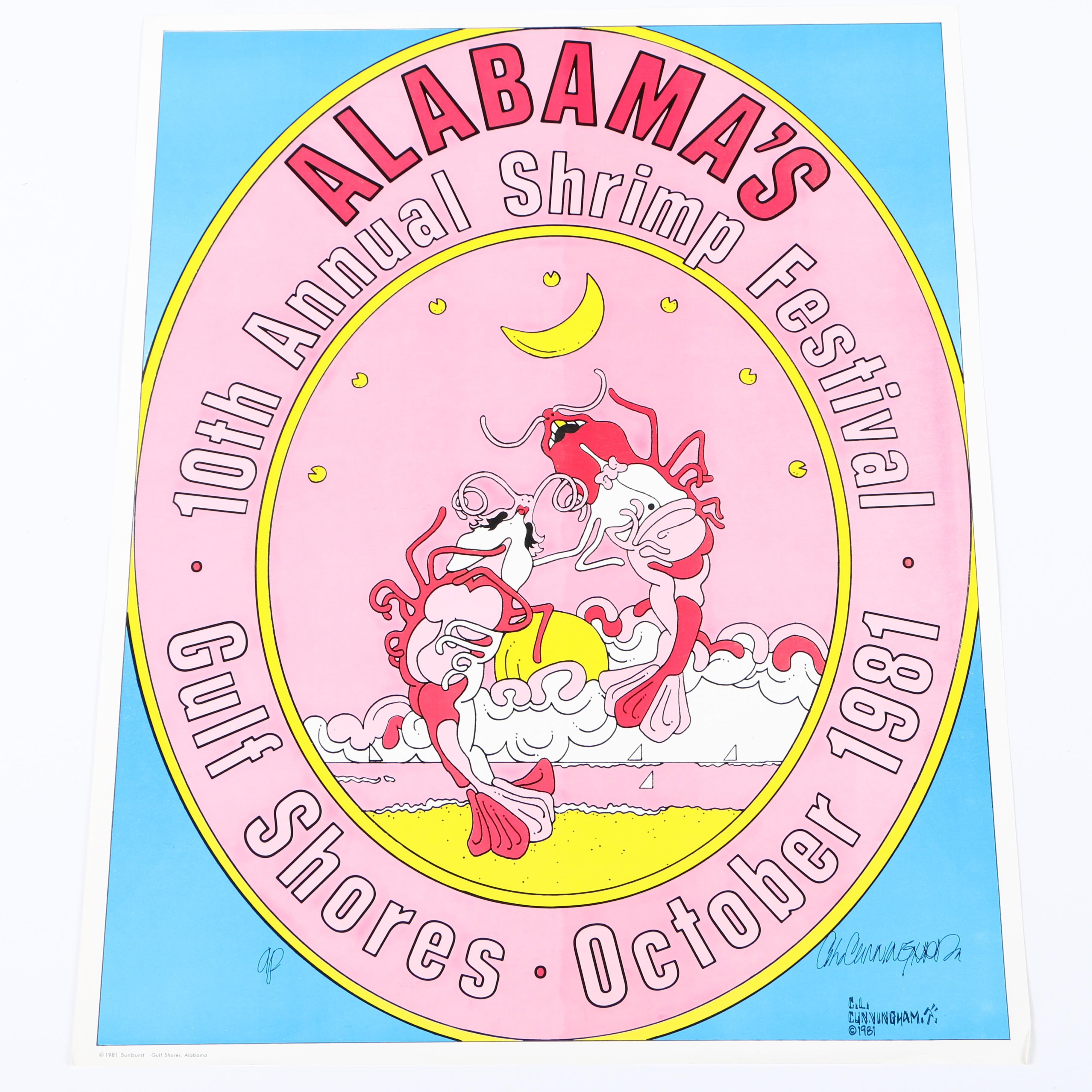 Signed Artist Proof Edition of C.L. Cunningham Shrimp Festival Poster