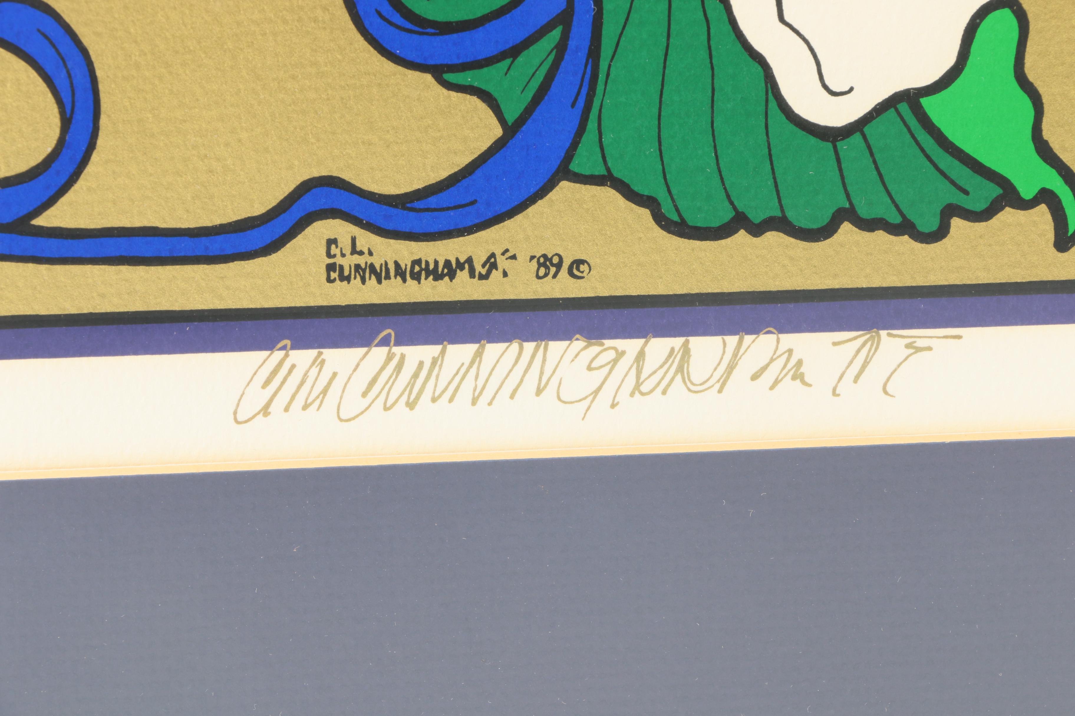 C.L. Cunningham Signed Serigraph on Paper "The Original Mardi Gras Mobile 1989"