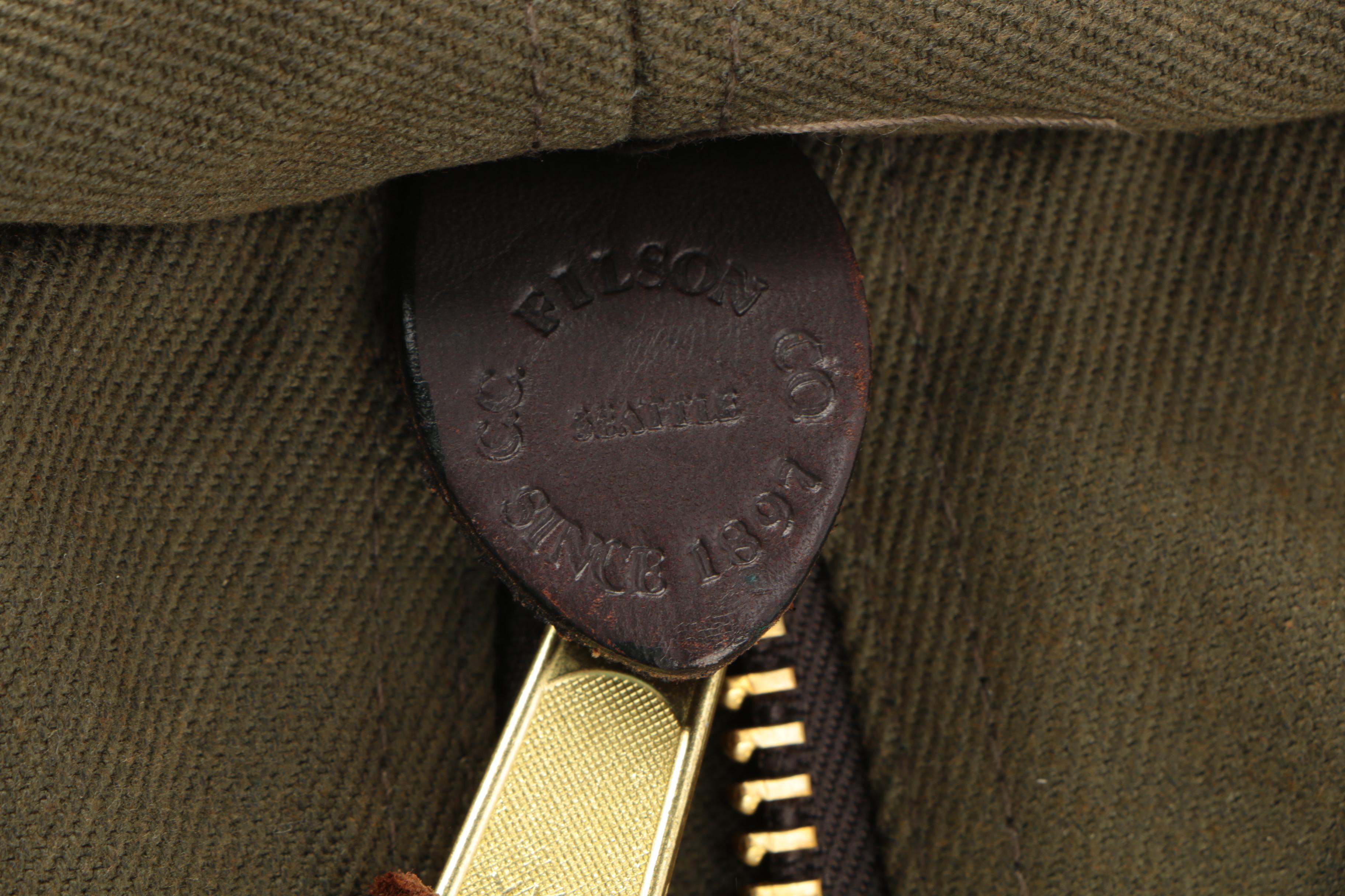 C.C. Filson Co. of Seattle Army Green Canvas Garment Bag With Leather Trim