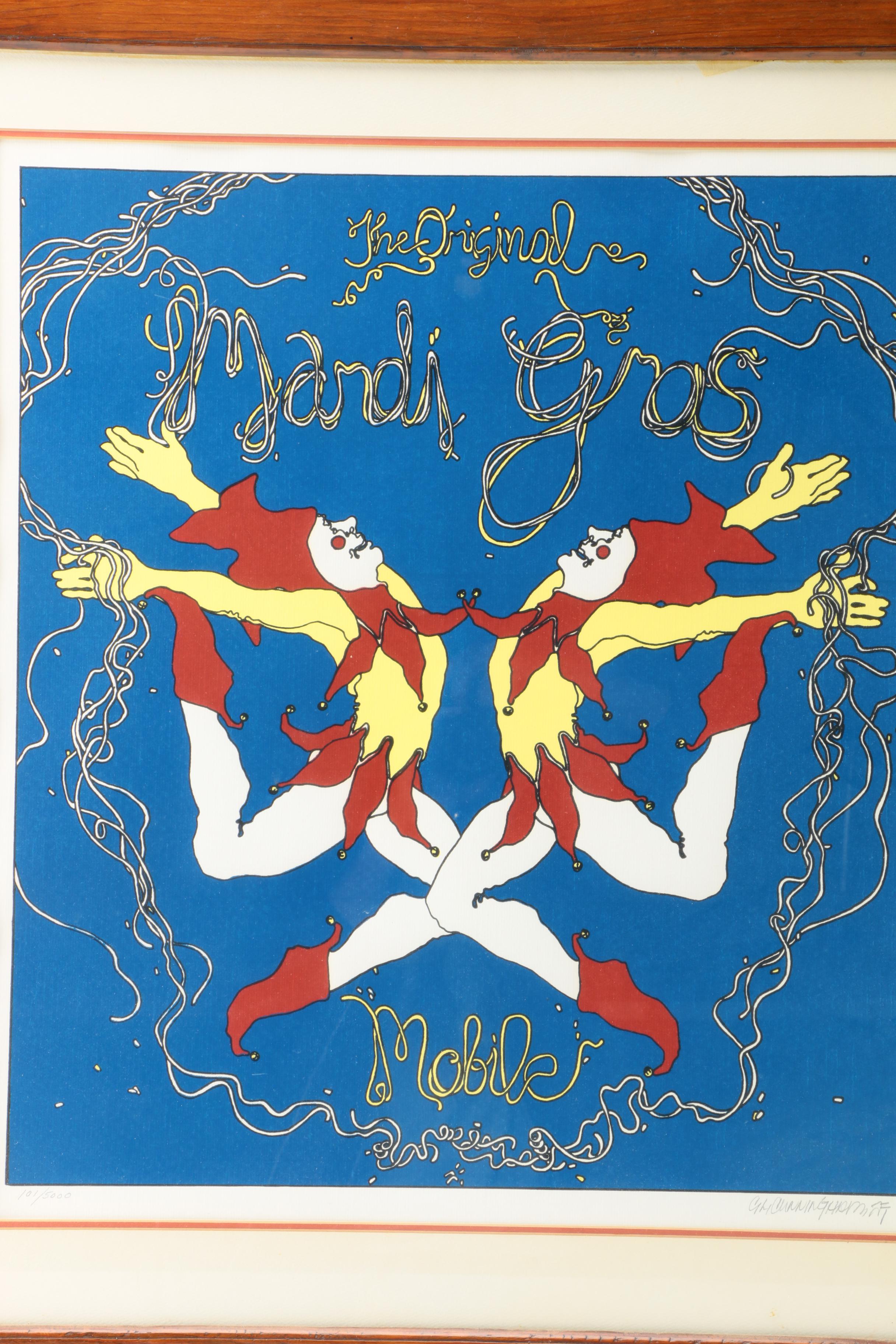 C.L. Cunningham Signed Serigraph on Paper "The Original Mardi Gras Mobile"