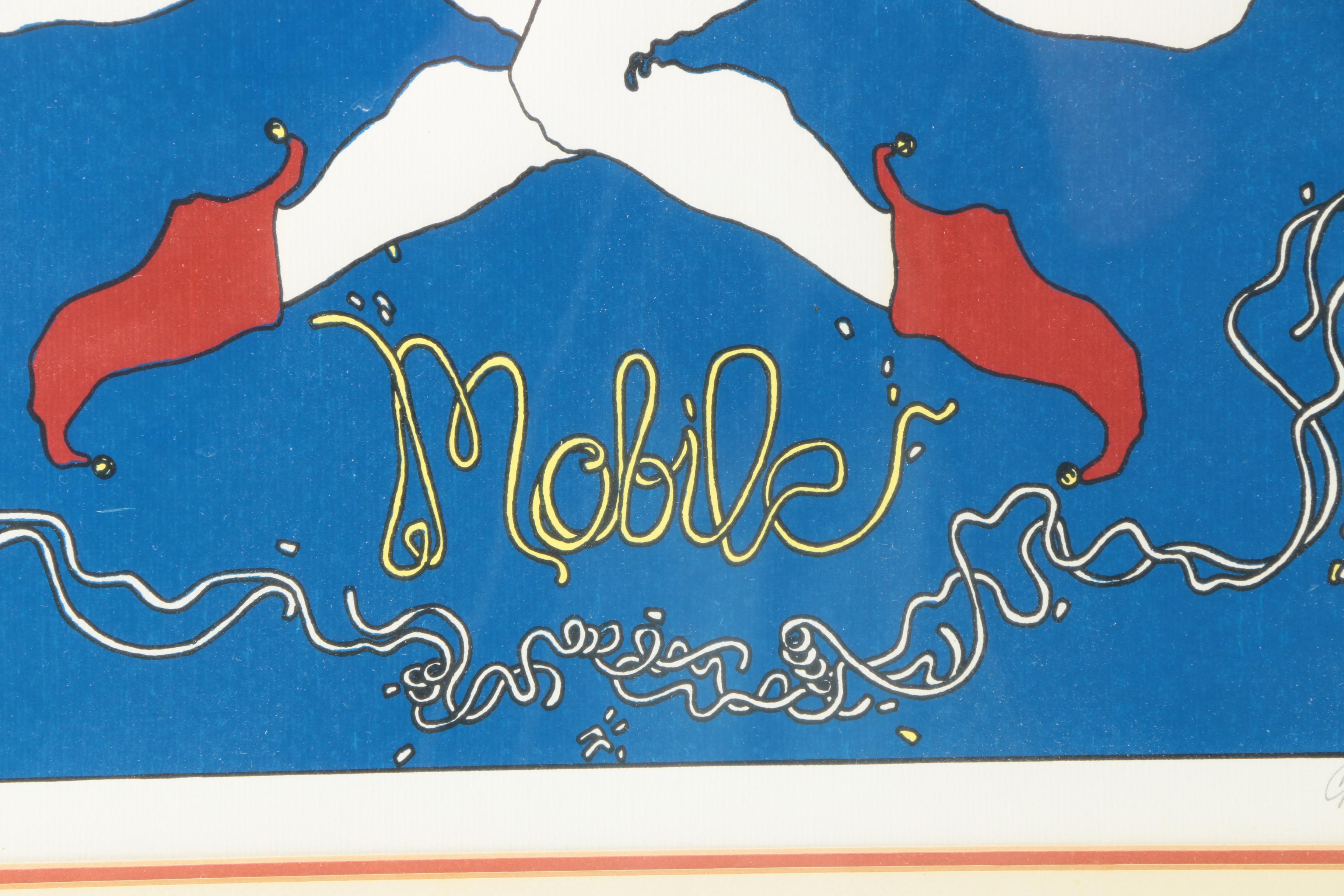 C.L. Cunningham Signed Serigraph on Paper "The Original Mardi Gras Mobile"