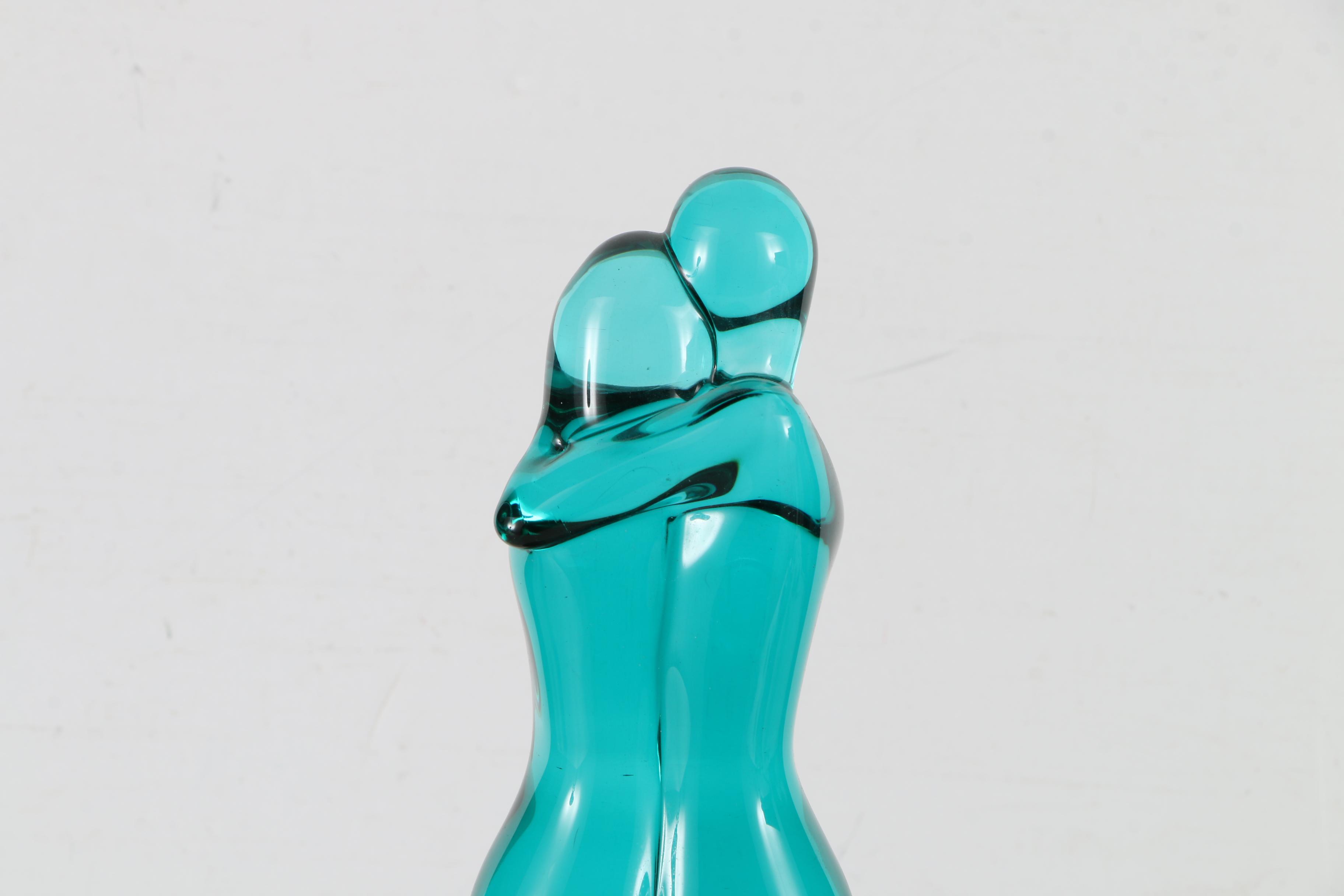 Pino Signoretto Teal Glass Sculpture of an Embracing Couple