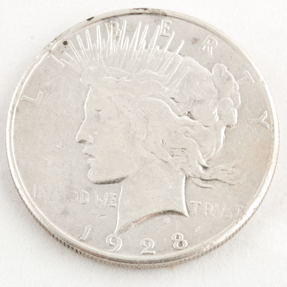 Two 1928 S Peace Silver Dollars