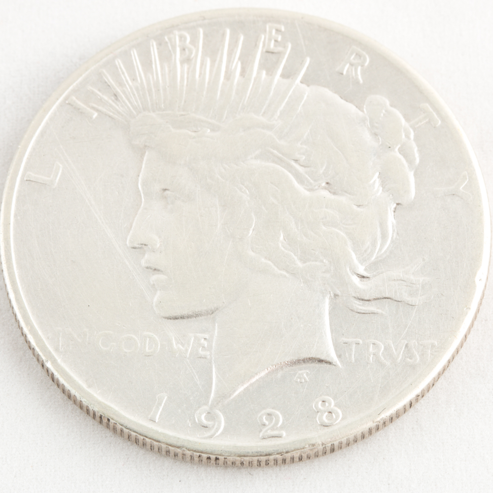 Two 1928 S Peace Silver Dollars