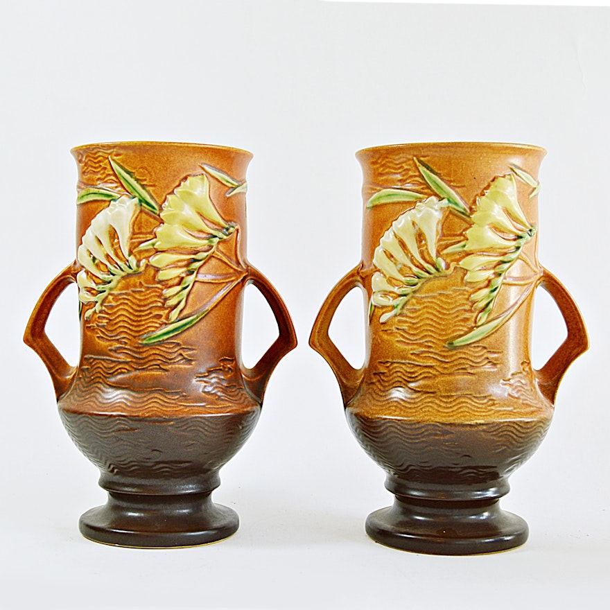 Pair of Roseville Pottery "Freesia" Vases