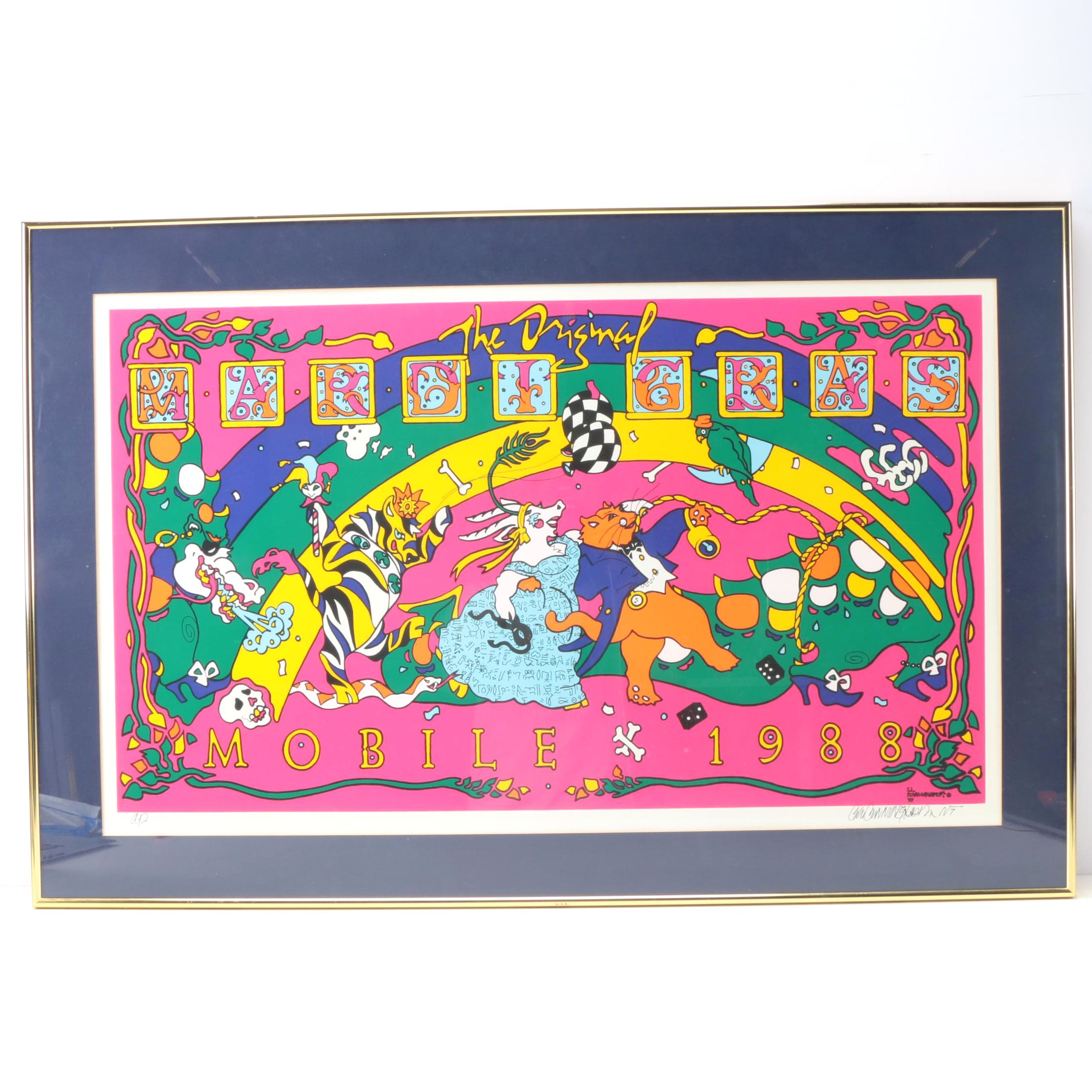 C.L. Cunningham Signed Serigraph "The Original Mardi Gras Mobile 1988"