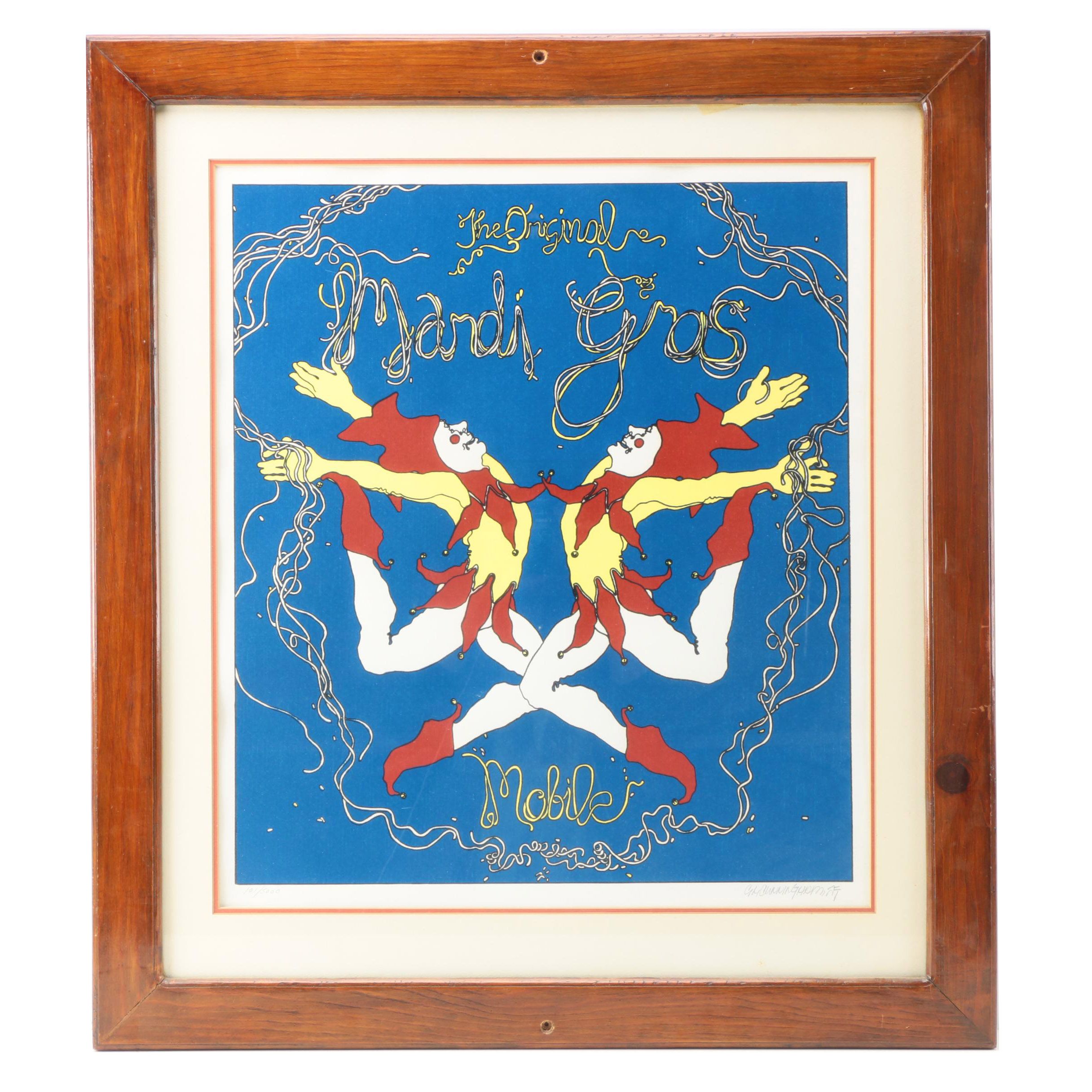 C.L. Cunningham Signed Serigraph on Paper "The Original Mardi Gras Mobile"