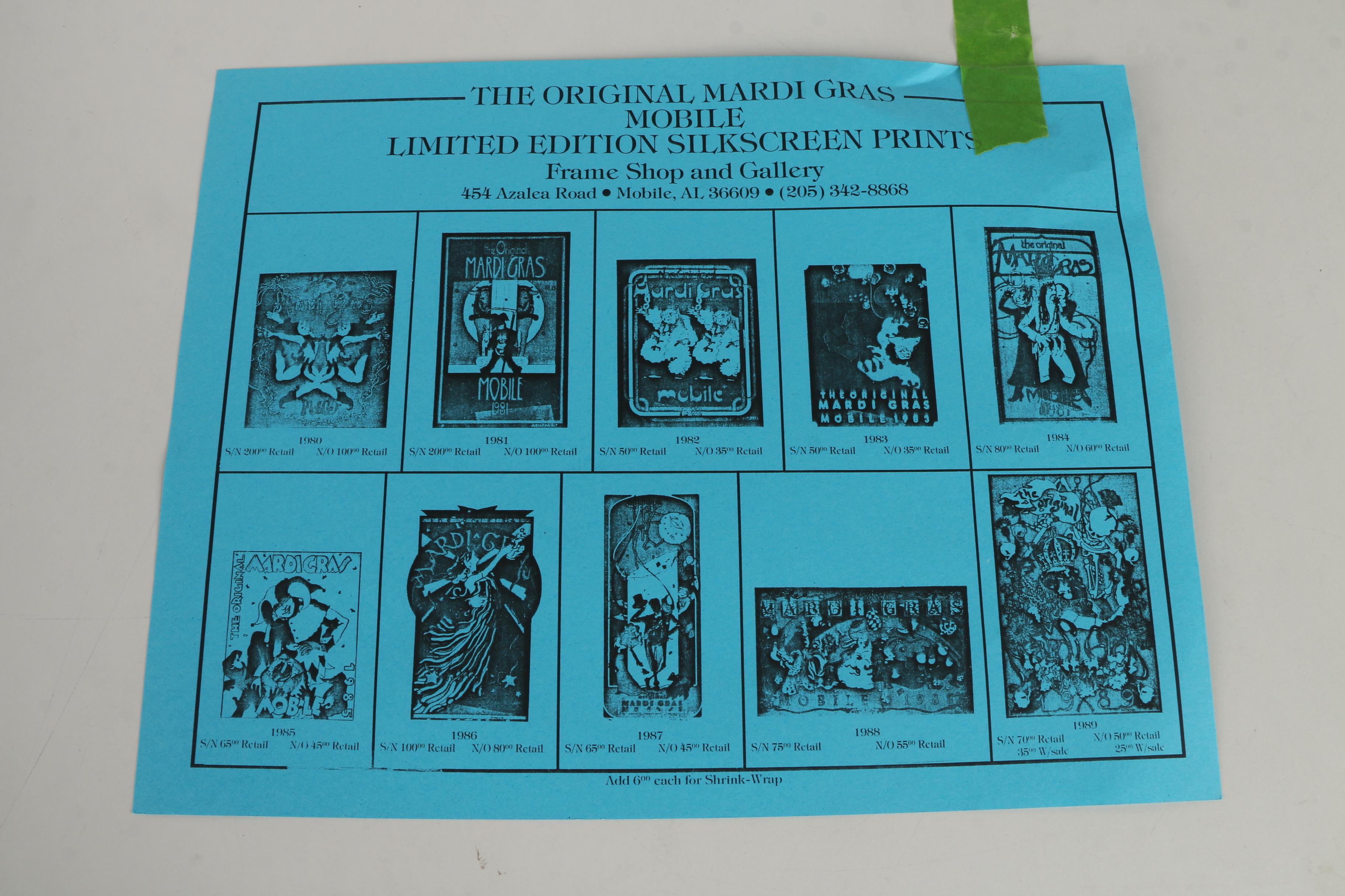 C.L. Cunningham Serigraph on Paper "The Original Mardi Gras, Mobile 1985"