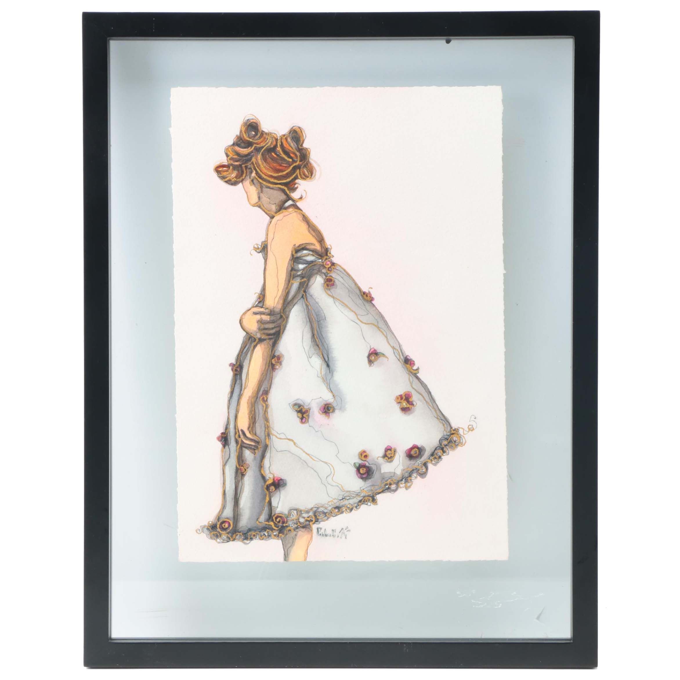 C.L. Cunningham Ink and Watercolor Painting "Blind Date"