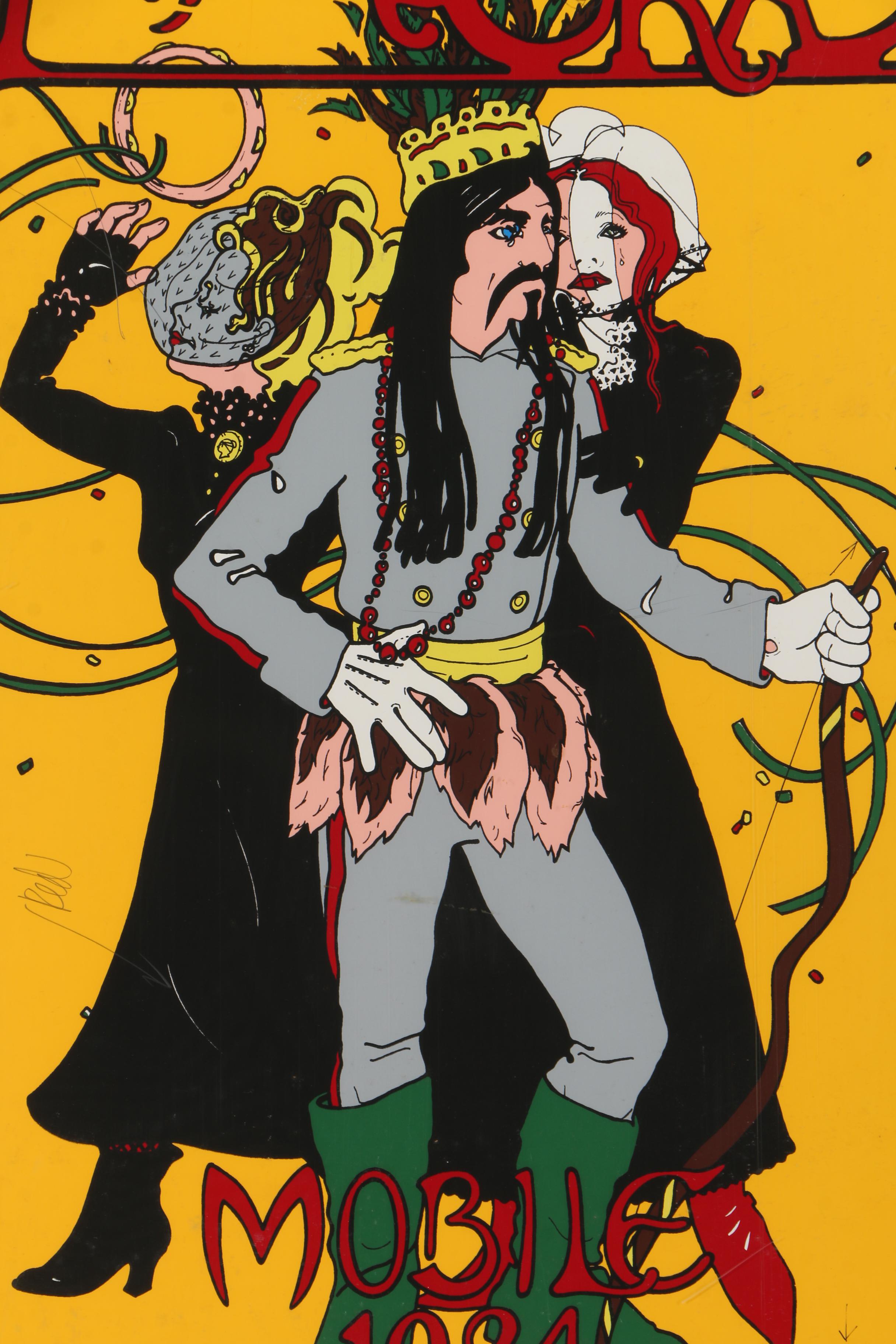 C.L. Cunningham Vintage Artist's Proof Serigraph "The Original Mardi Gras, Mobile, 1984"