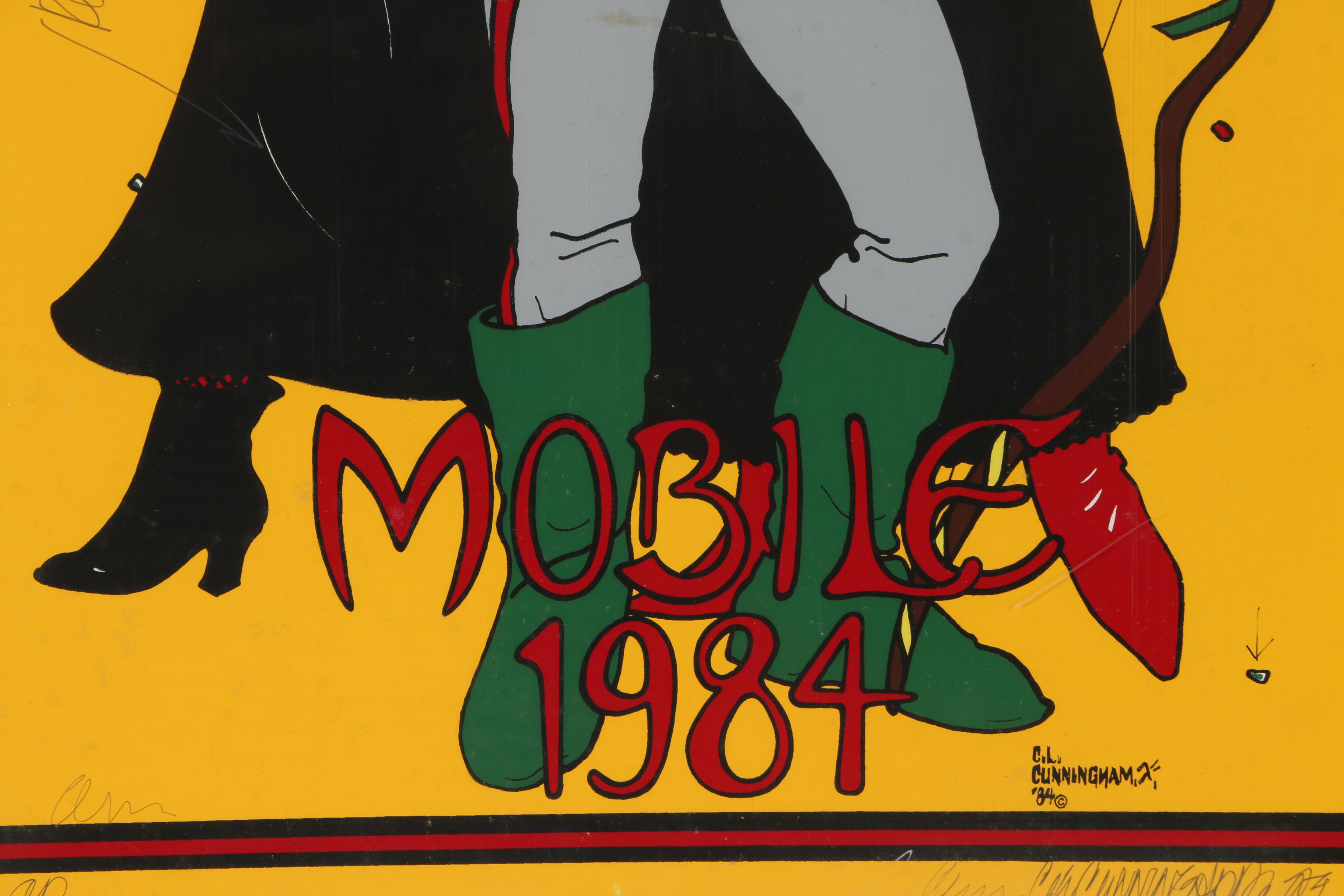 C.L. Cunningham Vintage Artist's Proof Serigraph "The Original Mardi Gras, Mobile, 1984"