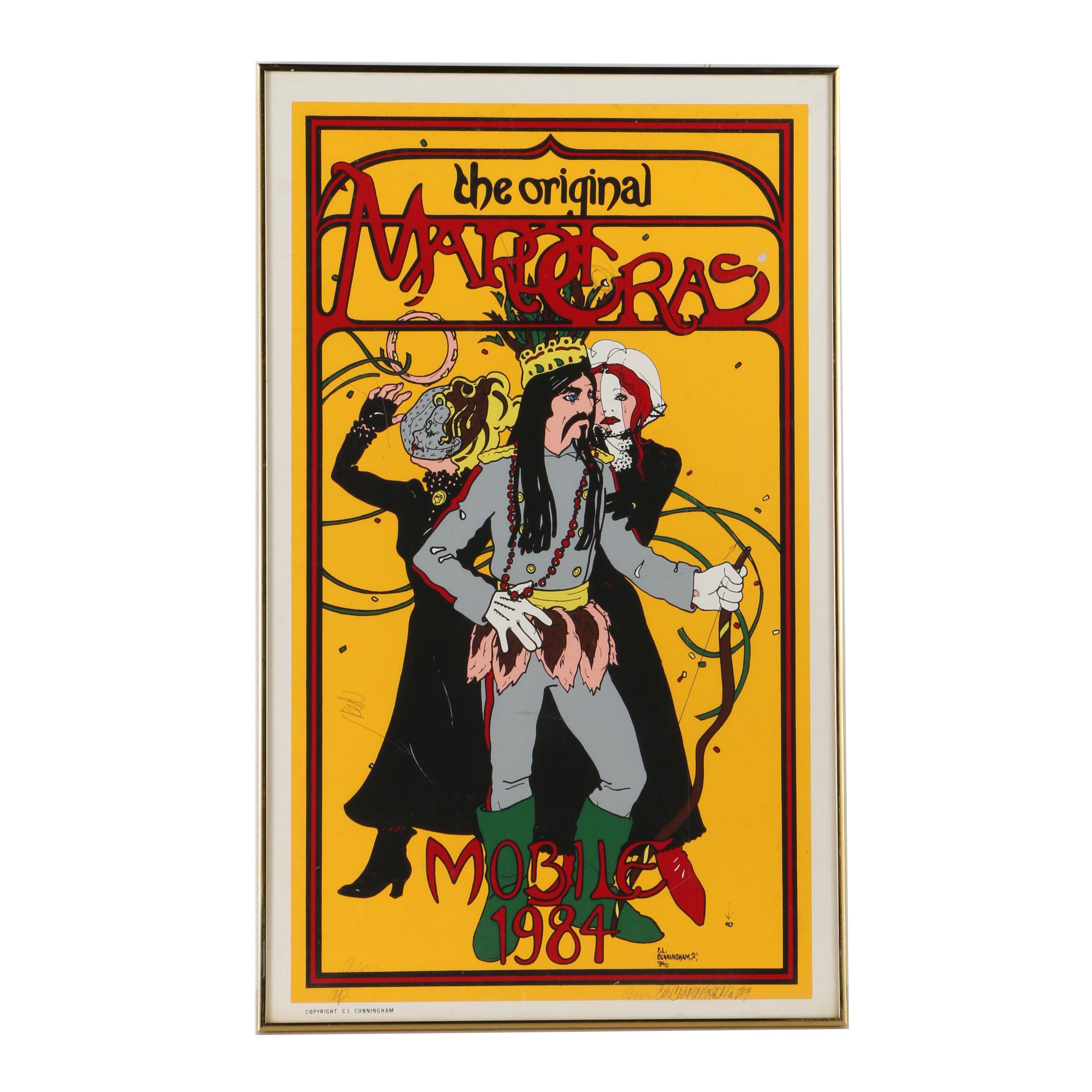 C.L. Cunningham Vintage Artist's Proof Serigraph "The Original Mardi Gras, Mobile, 1984"