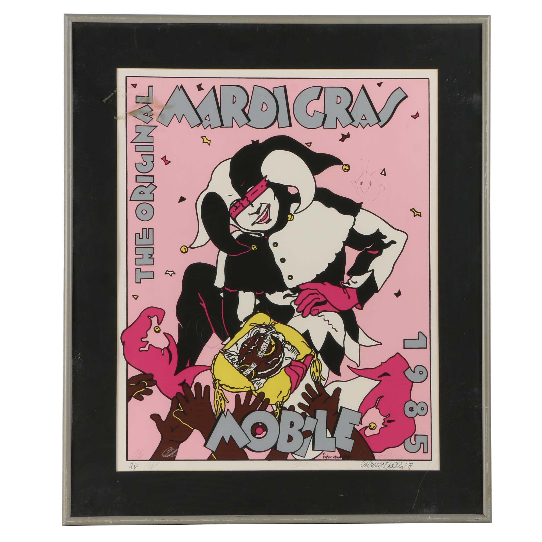 C.L. Cunningham Serigraph on Paper "The Original Mardi Gras, Mobile 1985"