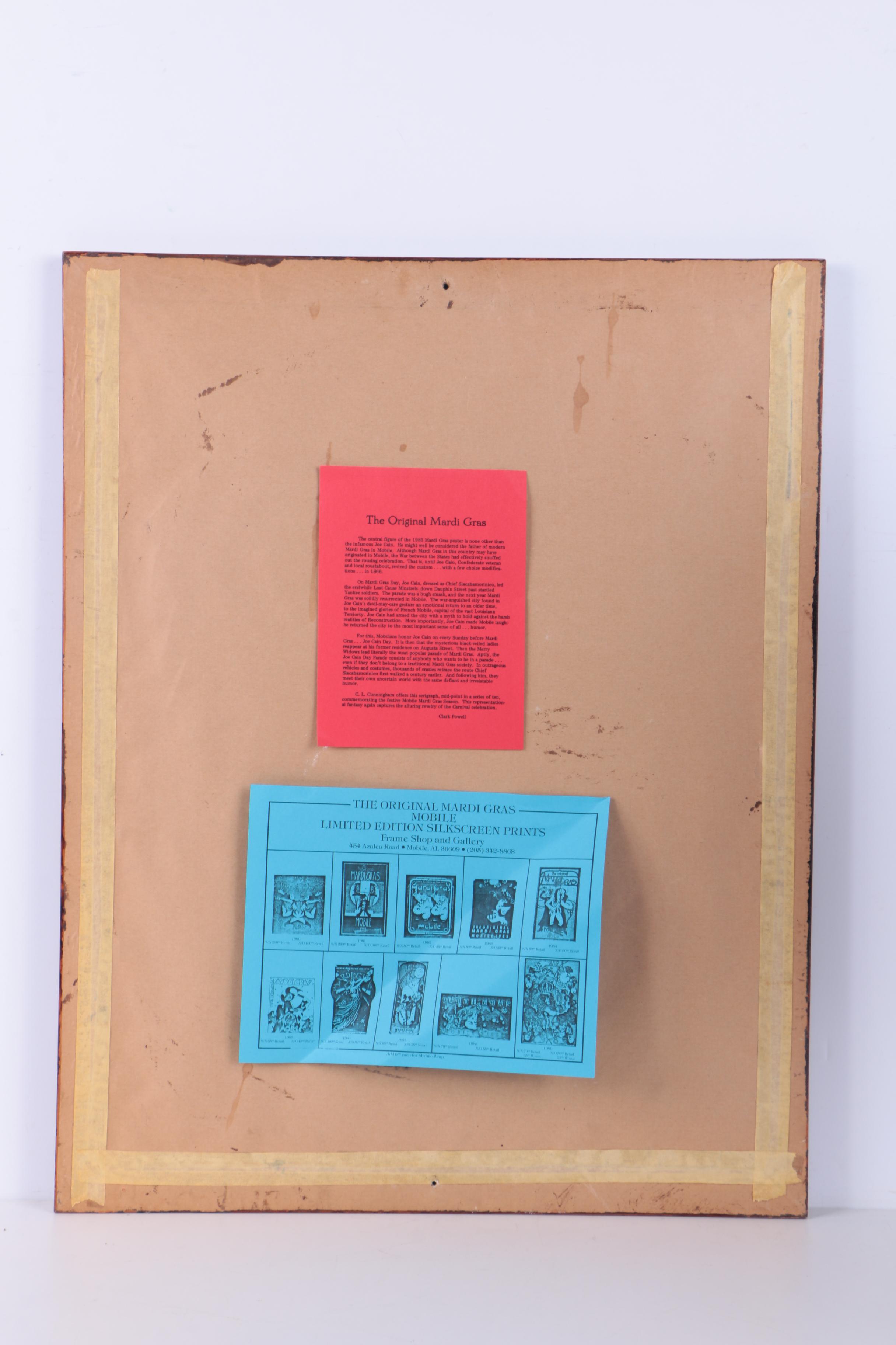 C.L. Cunningham Serigraph on Paper "The Original Mardi Gras, Mobile 1983"