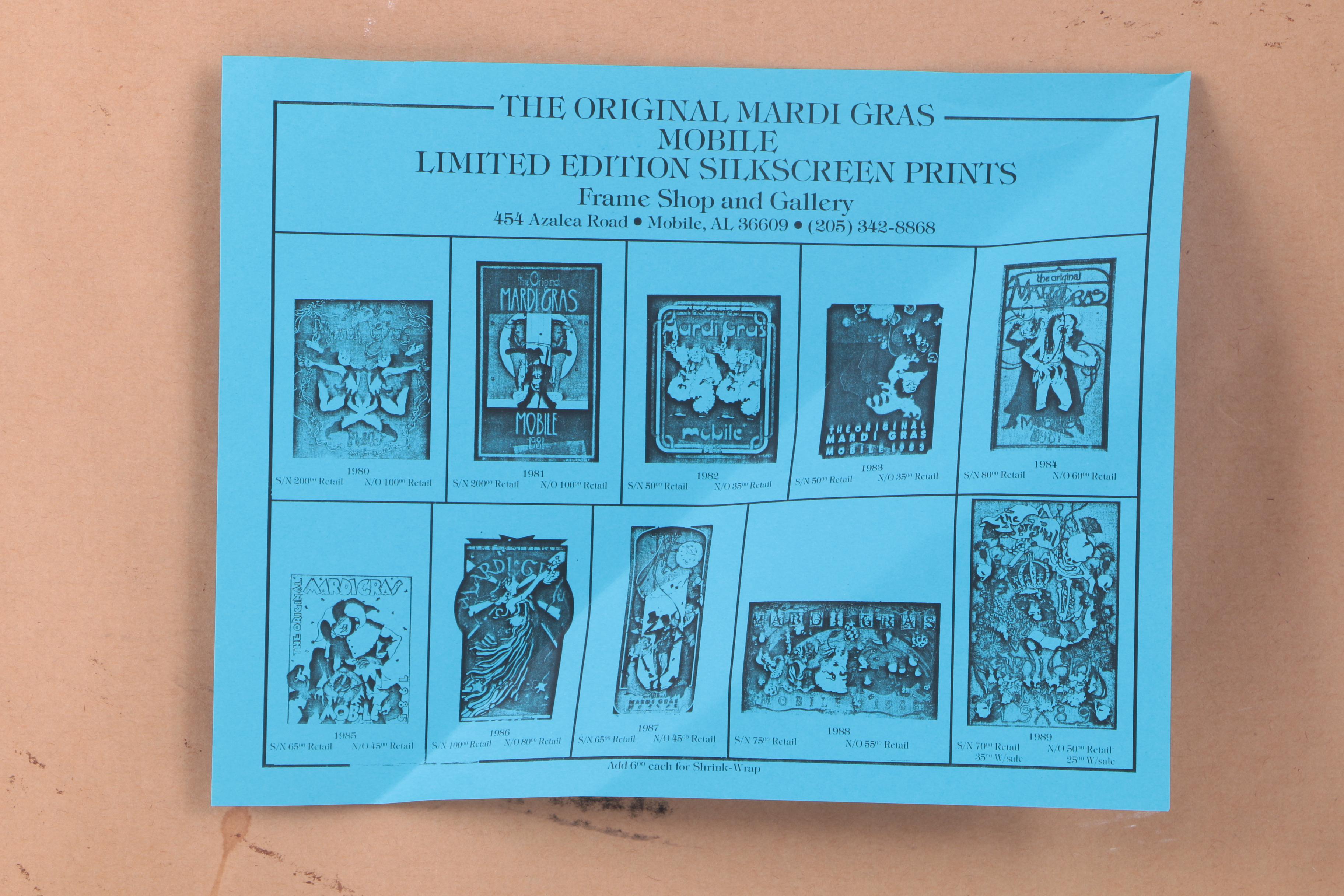 C.L. Cunningham Serigraph on Paper "The Original Mardi Gras, Mobile 1983"