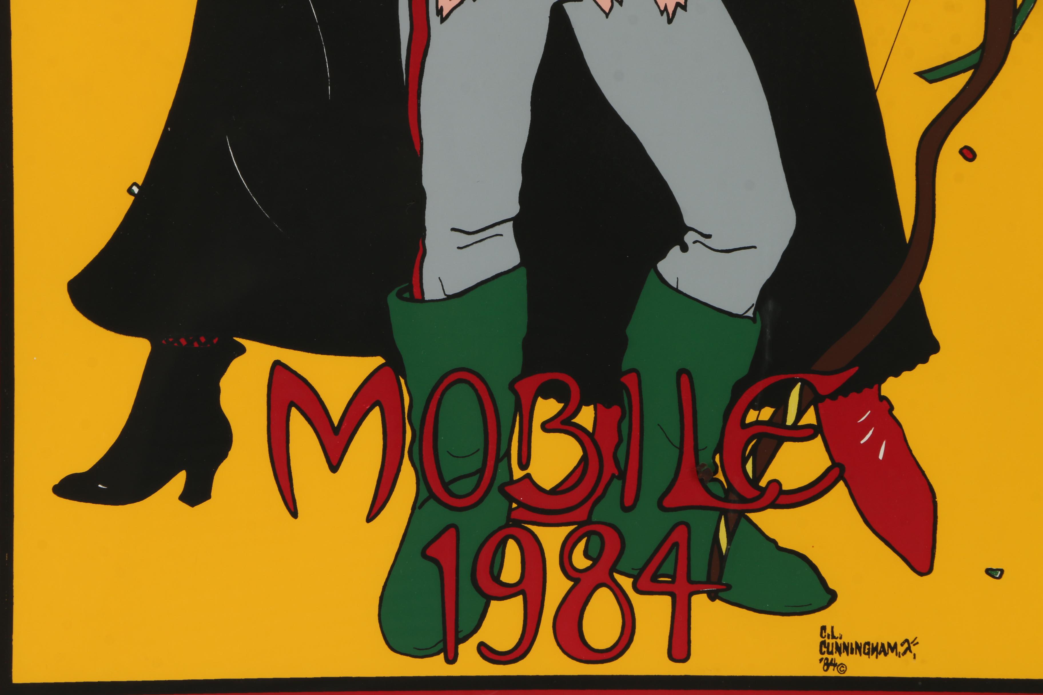 C.L. Cunningham Signed Serigraph on Paper "The Original Mardi Gras Mobile 1984"