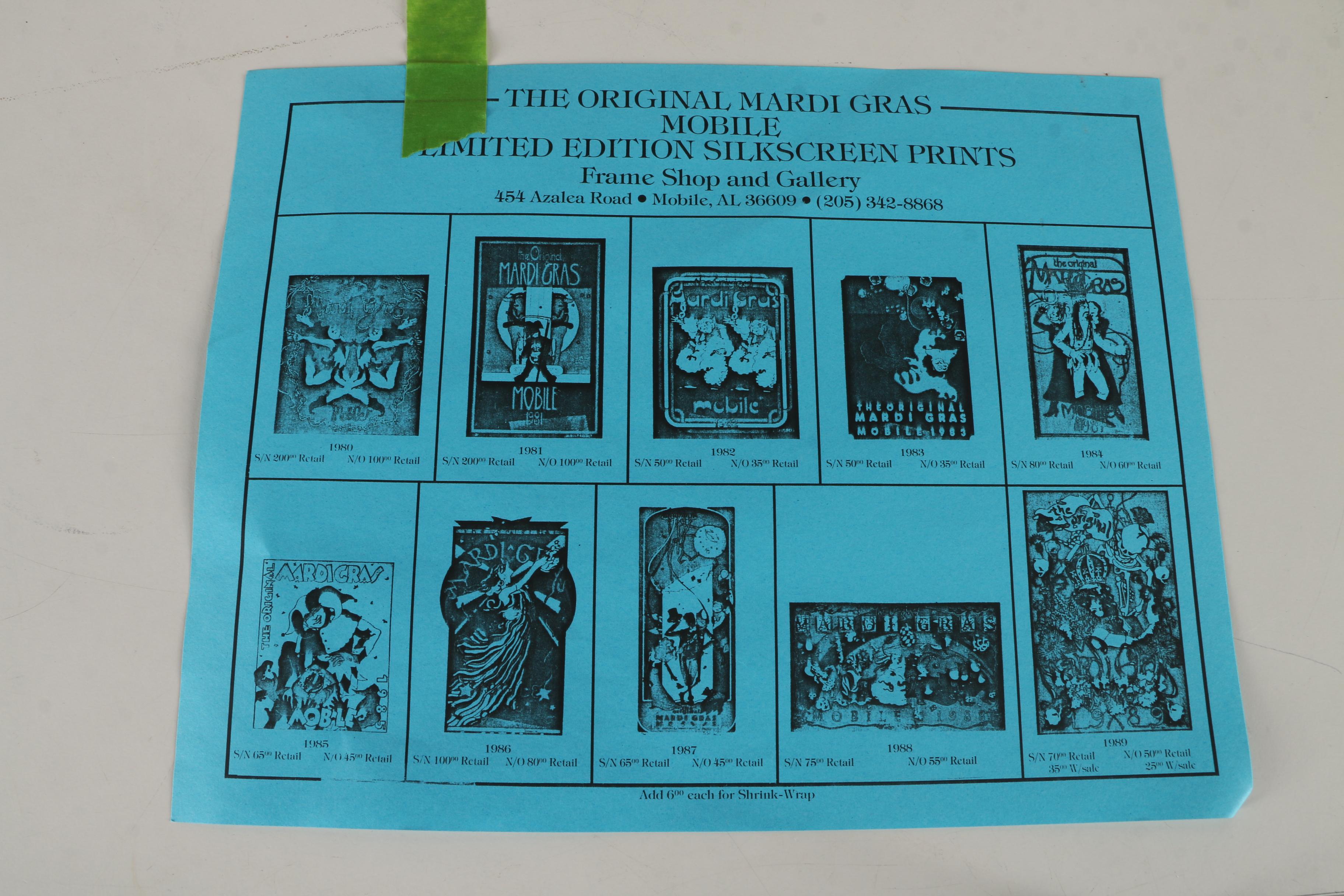 C.L. Cunningham Signed Serigraph on Paper "The Original Mardi Gras Mobile 1984"