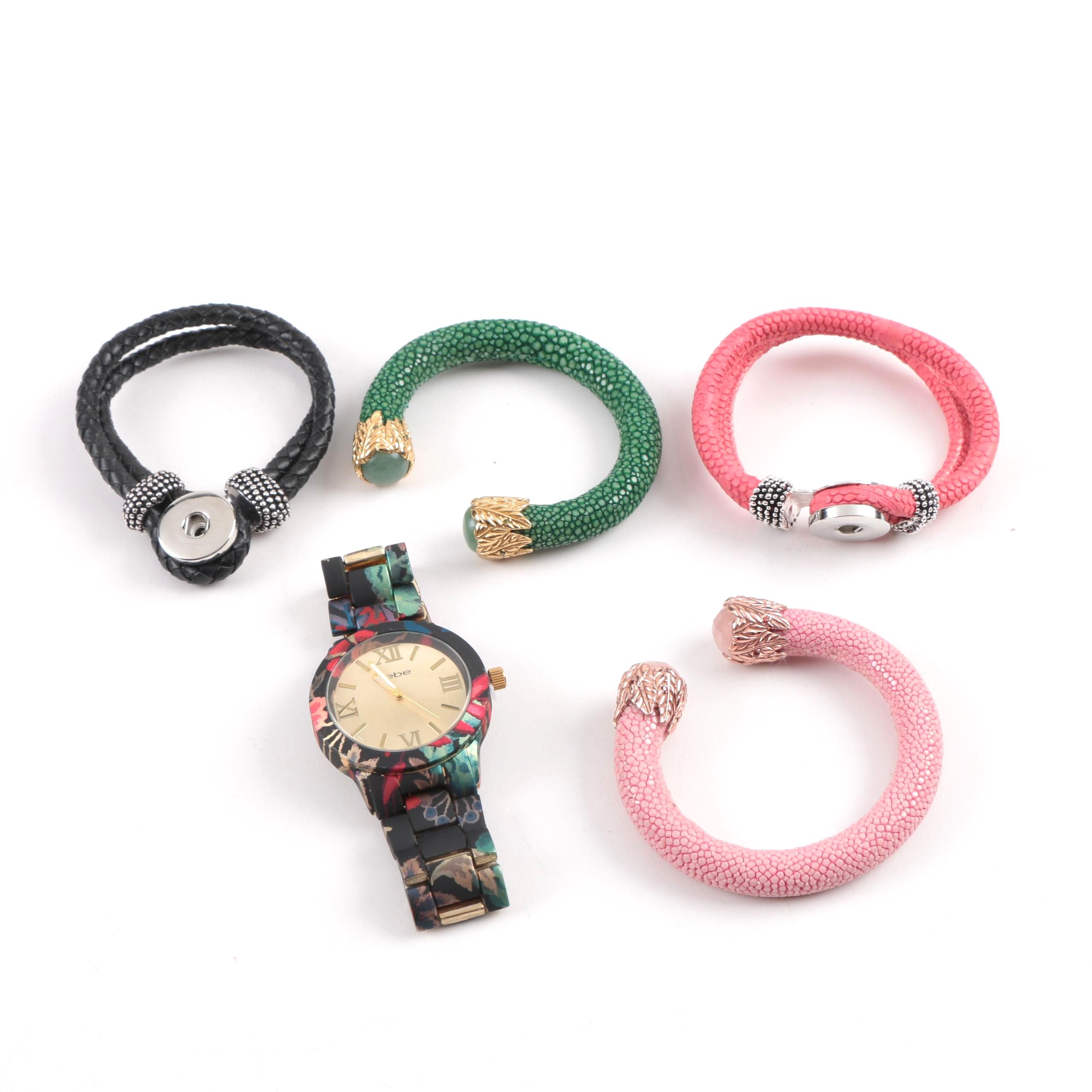 Bracelets and Watch With Rose Quartz and Aventurine