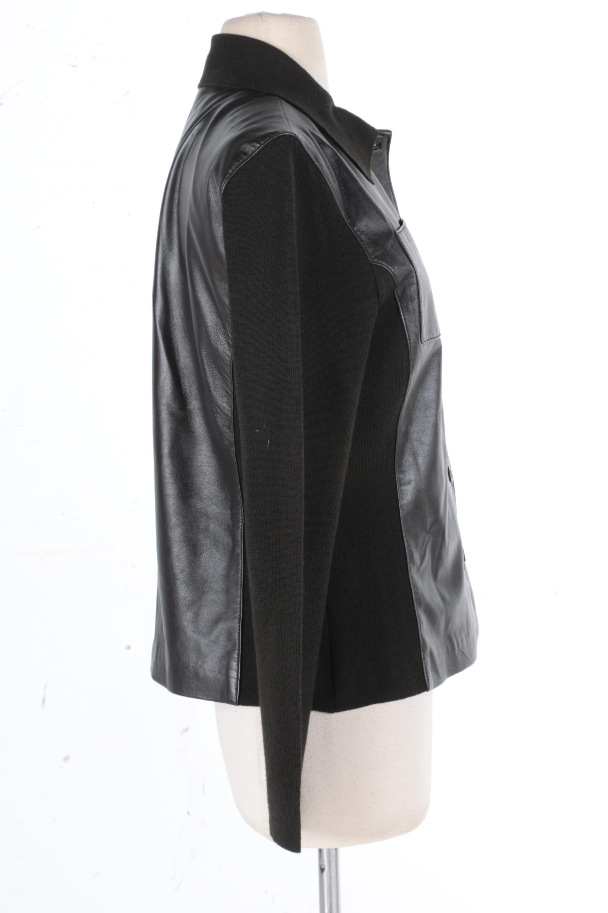 Black Leather and Knit Jacket by Peck & Peck