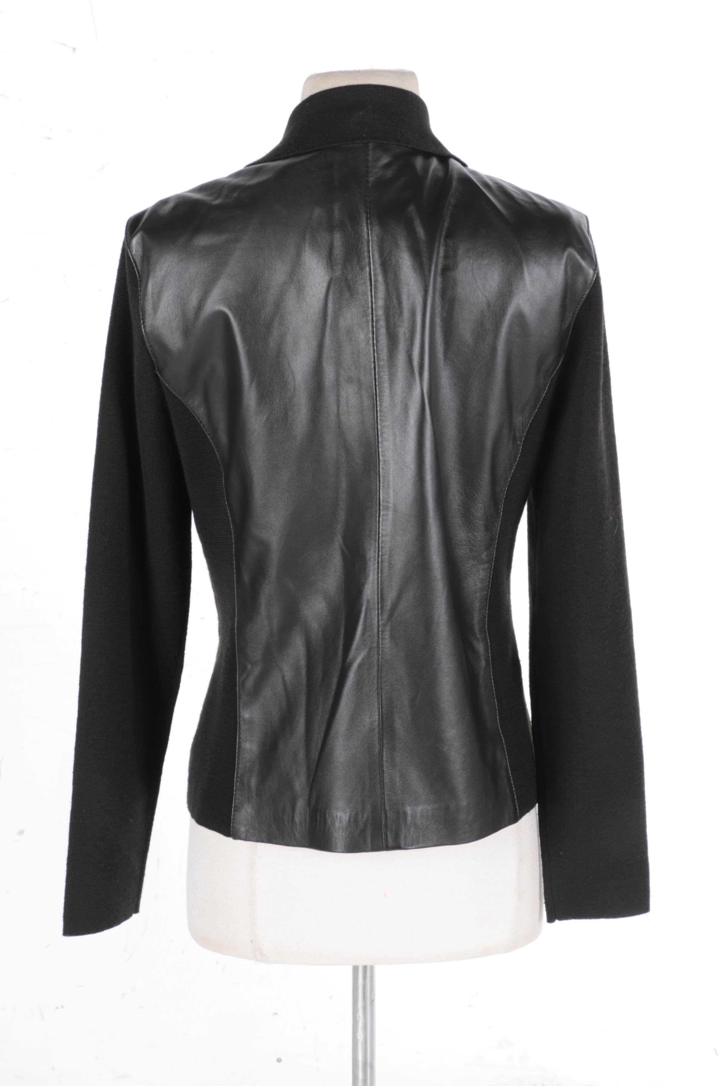 Black Leather and Knit Jacket by Peck & Peck