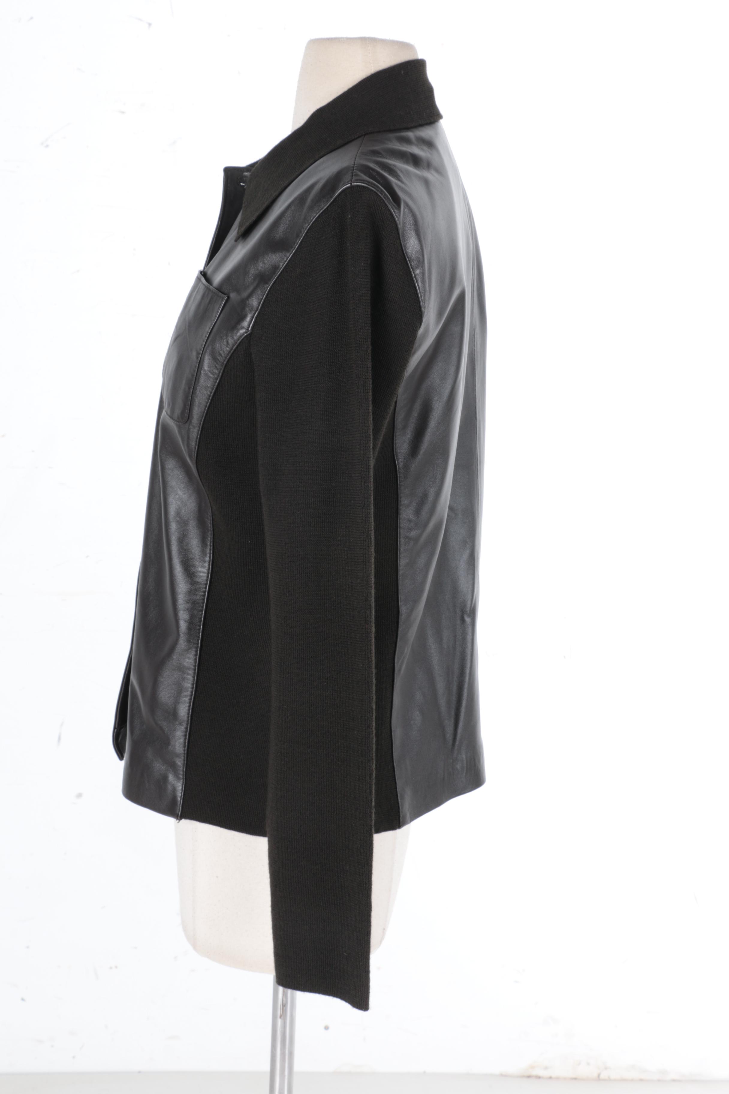 Black Leather and Knit Jacket by Peck & Peck