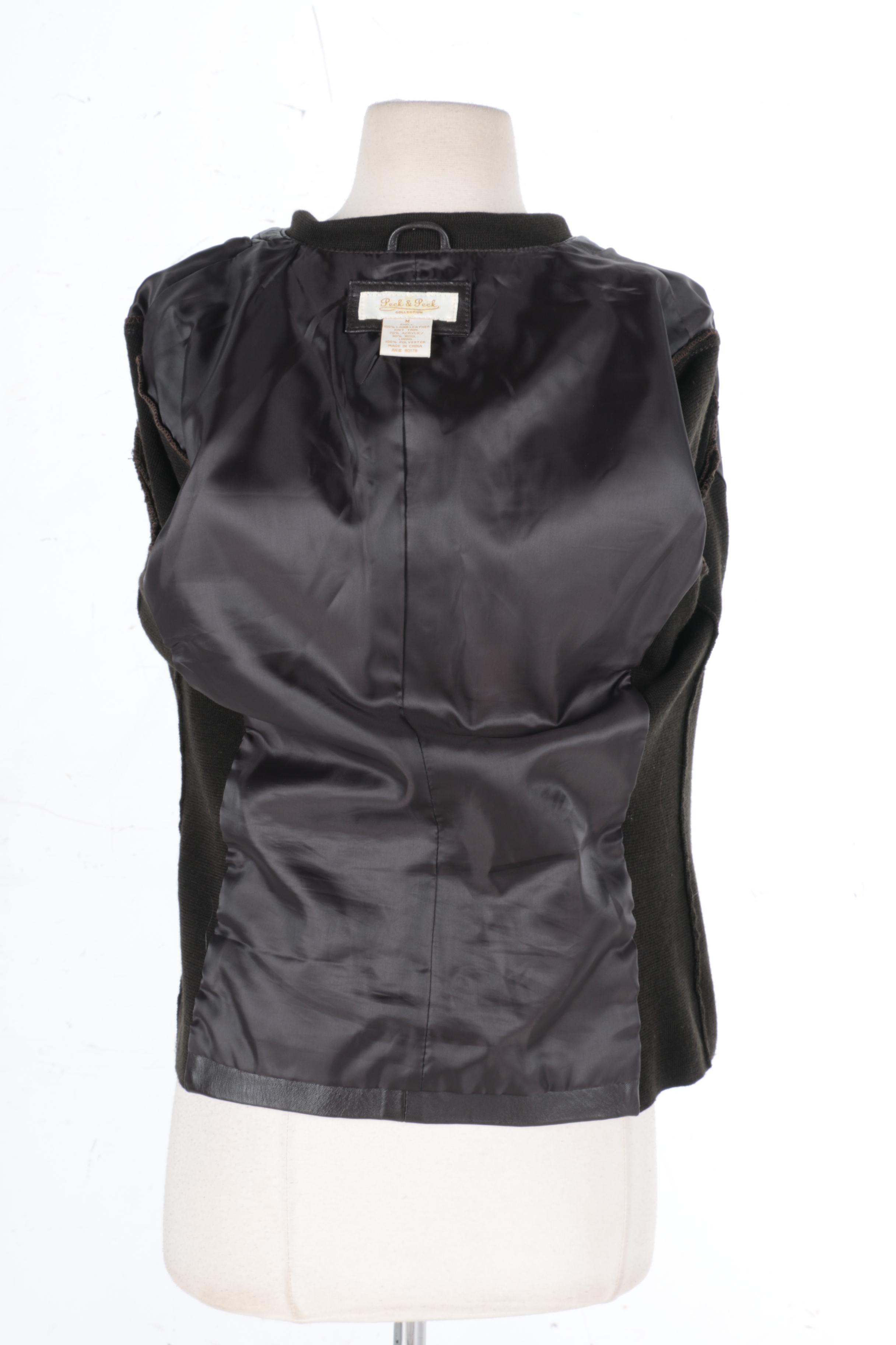 Black Leather and Knit Jacket by Peck & Peck