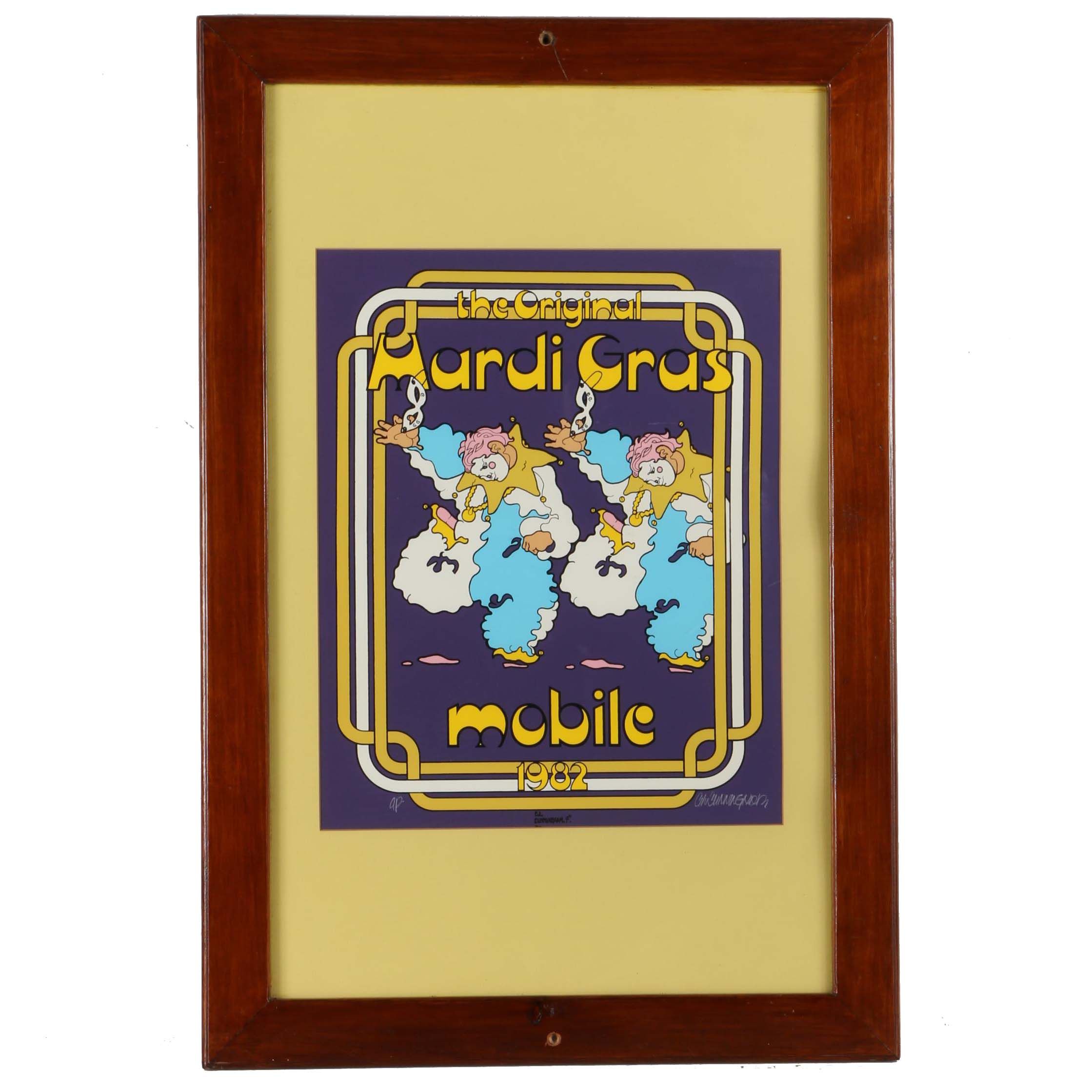 C.L. Cunningham Artist Proof Serigraph on Paper for "The Original Mardi Gras, Mobile 1982"