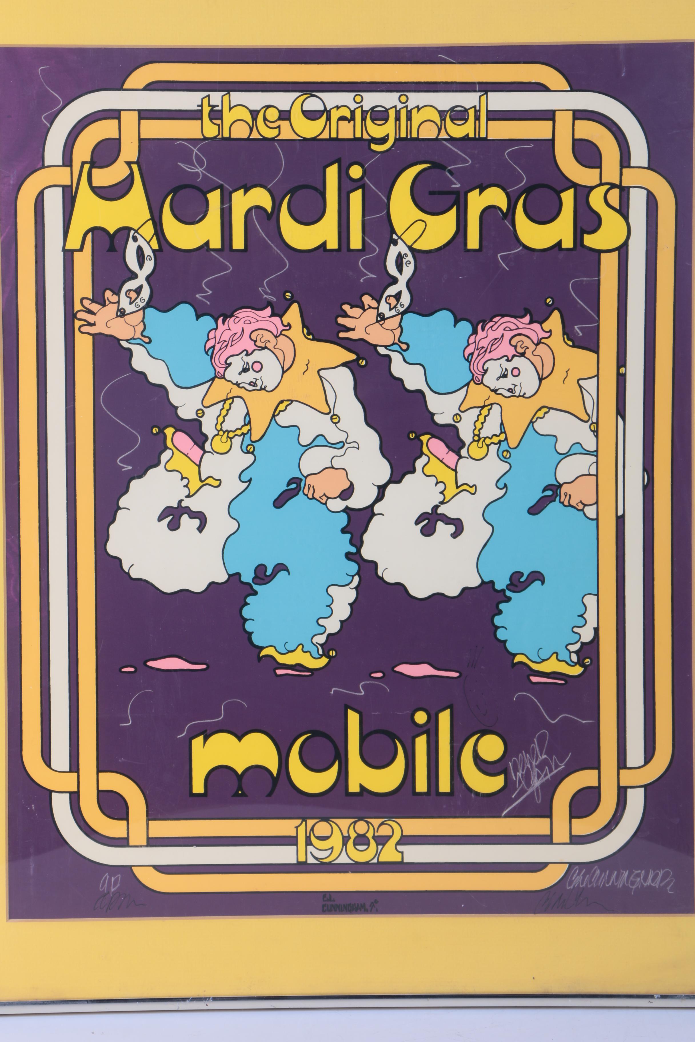 C.L. Cunningham Signed Serigraph on Paper "The Original Mardi Gras Mobile 1982"