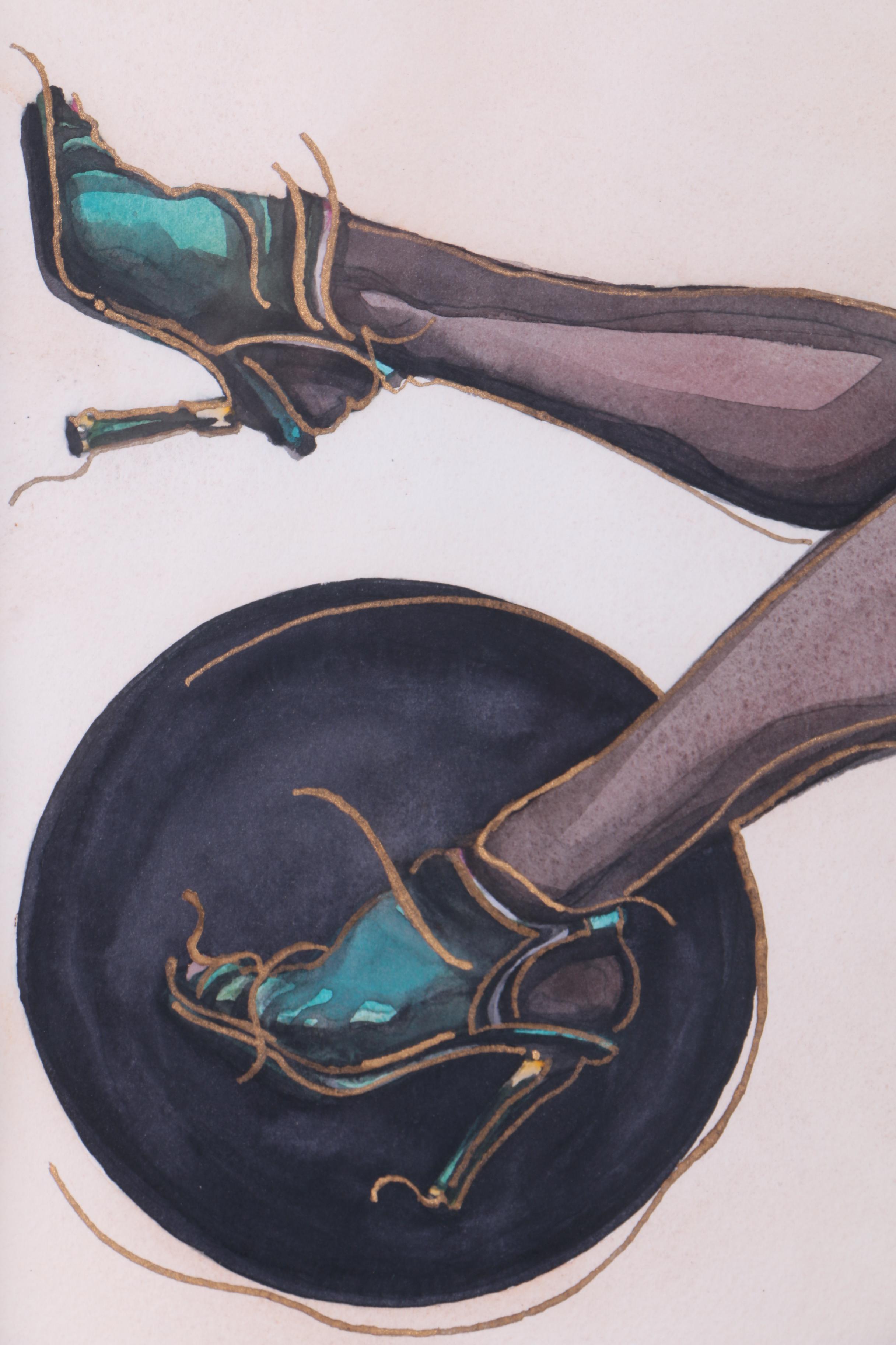 C.L. Cunningham Original Watercolor and Gouache Painting on Paper "Foot Ball IV"