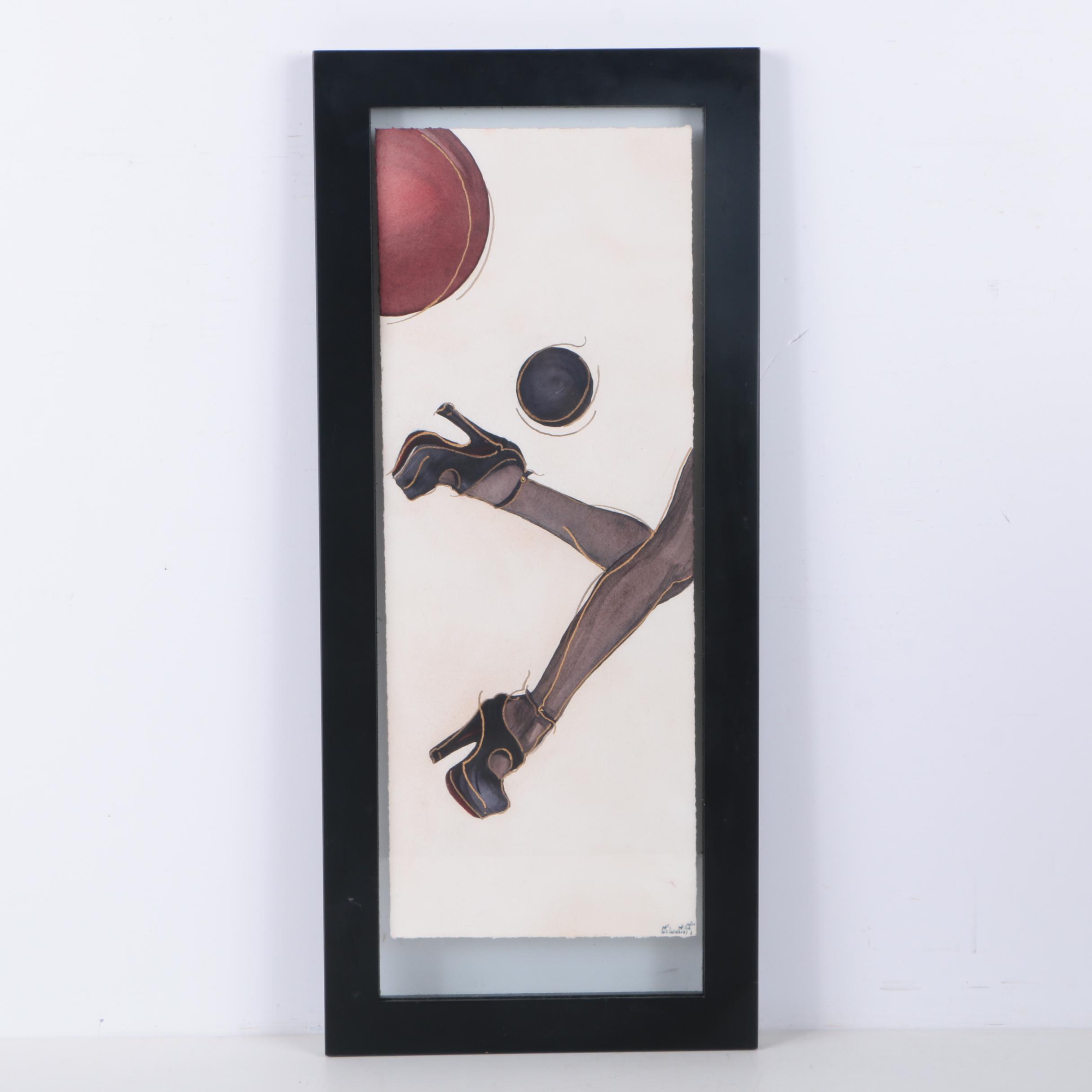 C.L. Cunningham Original Watercolor and Gouache Painting on Paper "Foot Ball III"