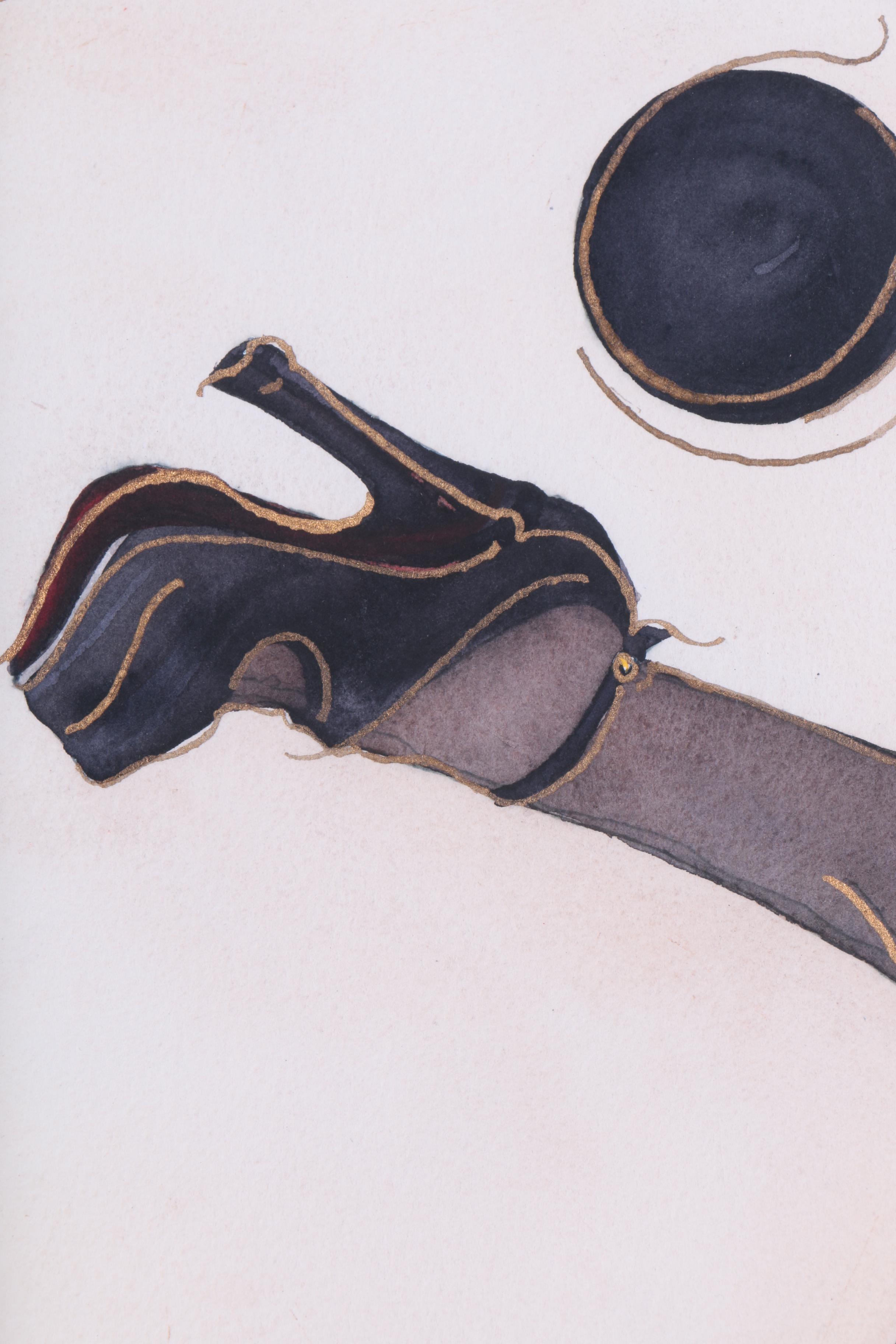 C.L. Cunningham Original Watercolor and Gouache Painting on Paper "Foot Ball III"