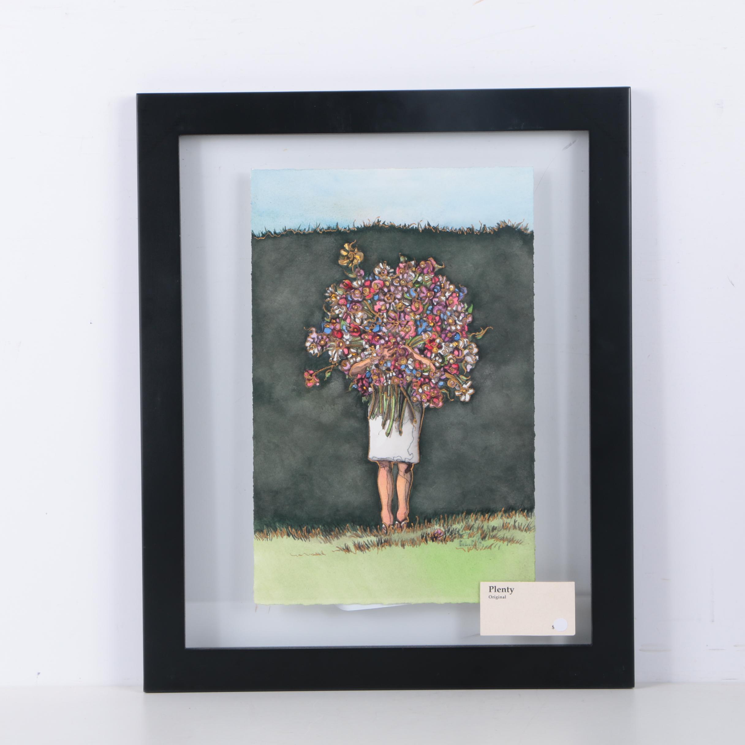 C.L. Cunningham Watercolor, Gouache, and Ink Painting on Paper "Plenty"