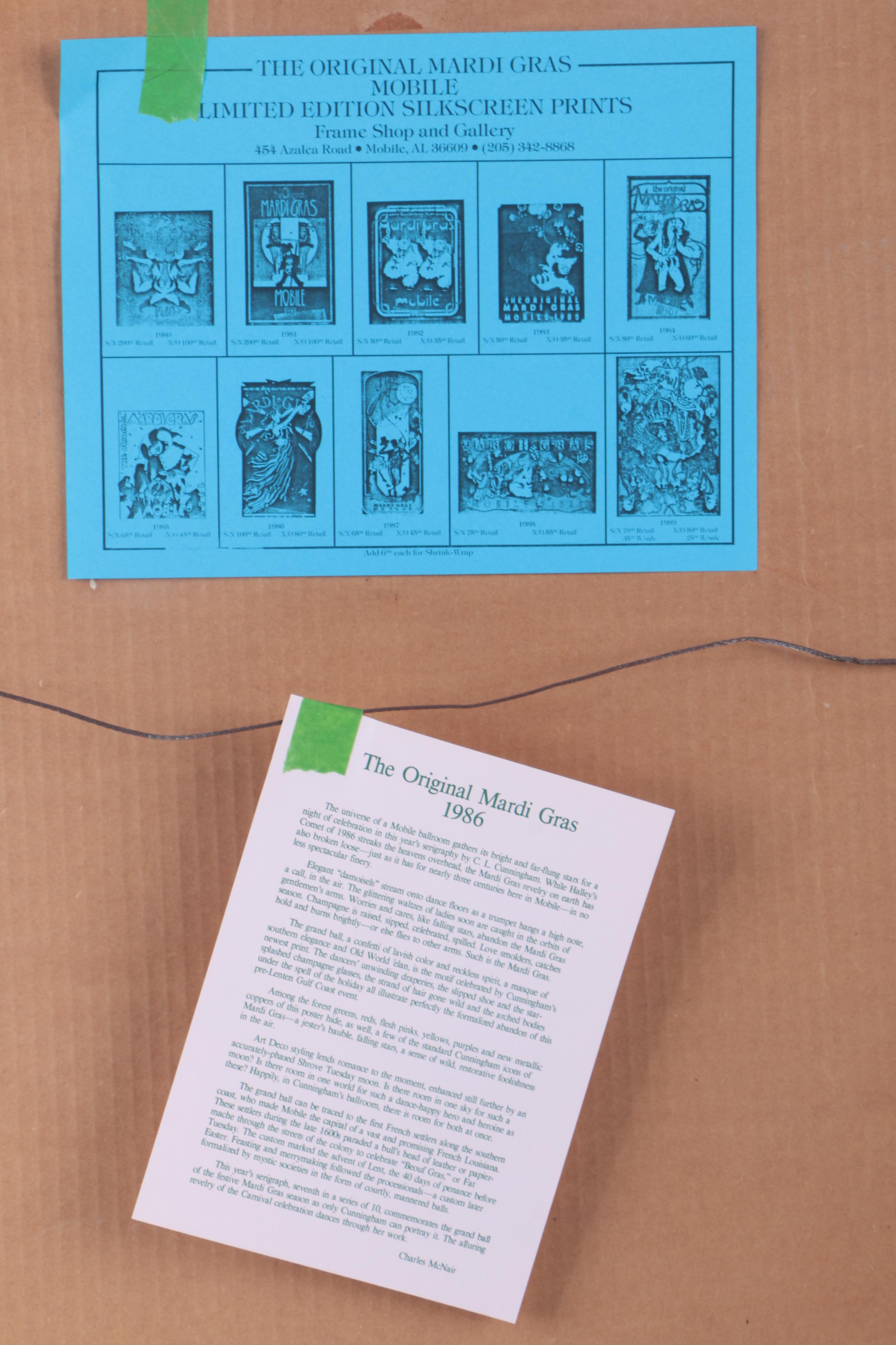 C.L. Cunningham Artist Proof Serigraph on Paper for "The Original Mardi Gras, 1986" in Mobile