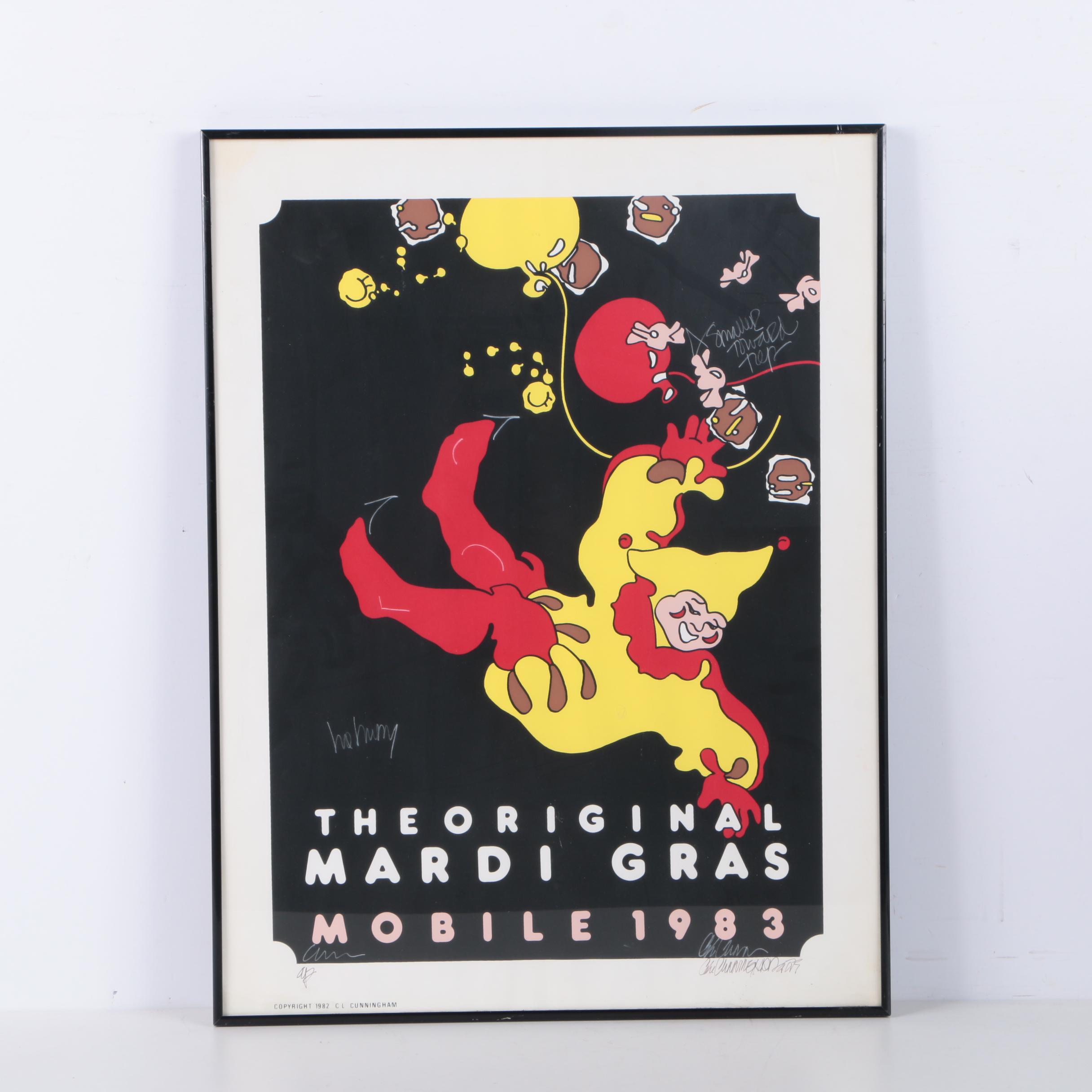 C.L. Cunningham 1982 Artist's Proof Serigraph "The Original Mardi Gras, Mobile, 1983"