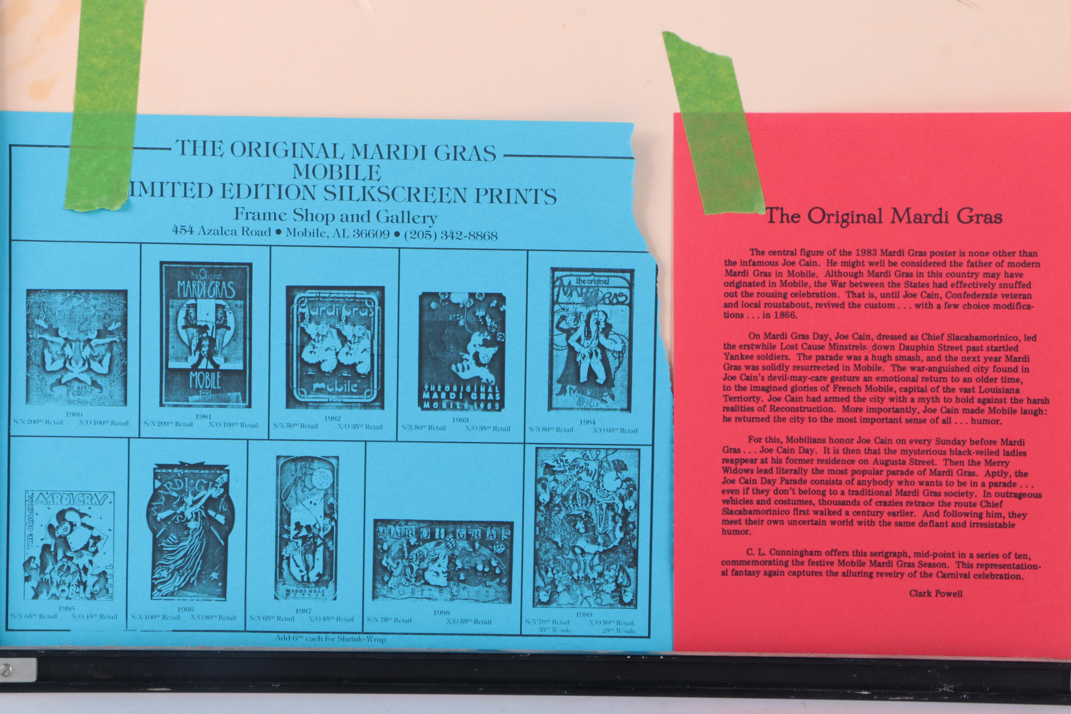 C.L. Cunningham 1982 Artist's Proof Serigraph "The Original Mardi Gras, Mobile, 1983"